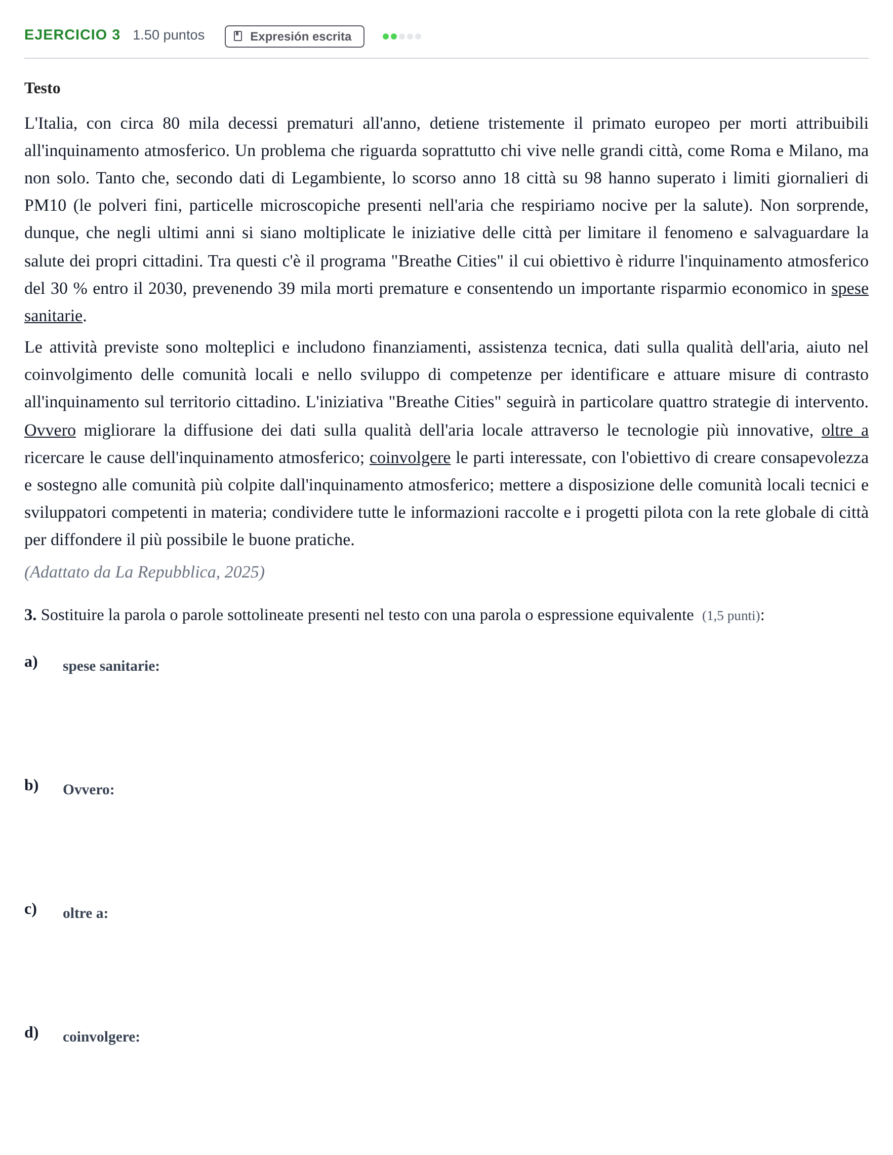 Enunciado: Problema 3 · Italiano PAU Andalucía Extraordinaria Titular (Admisión) 2025