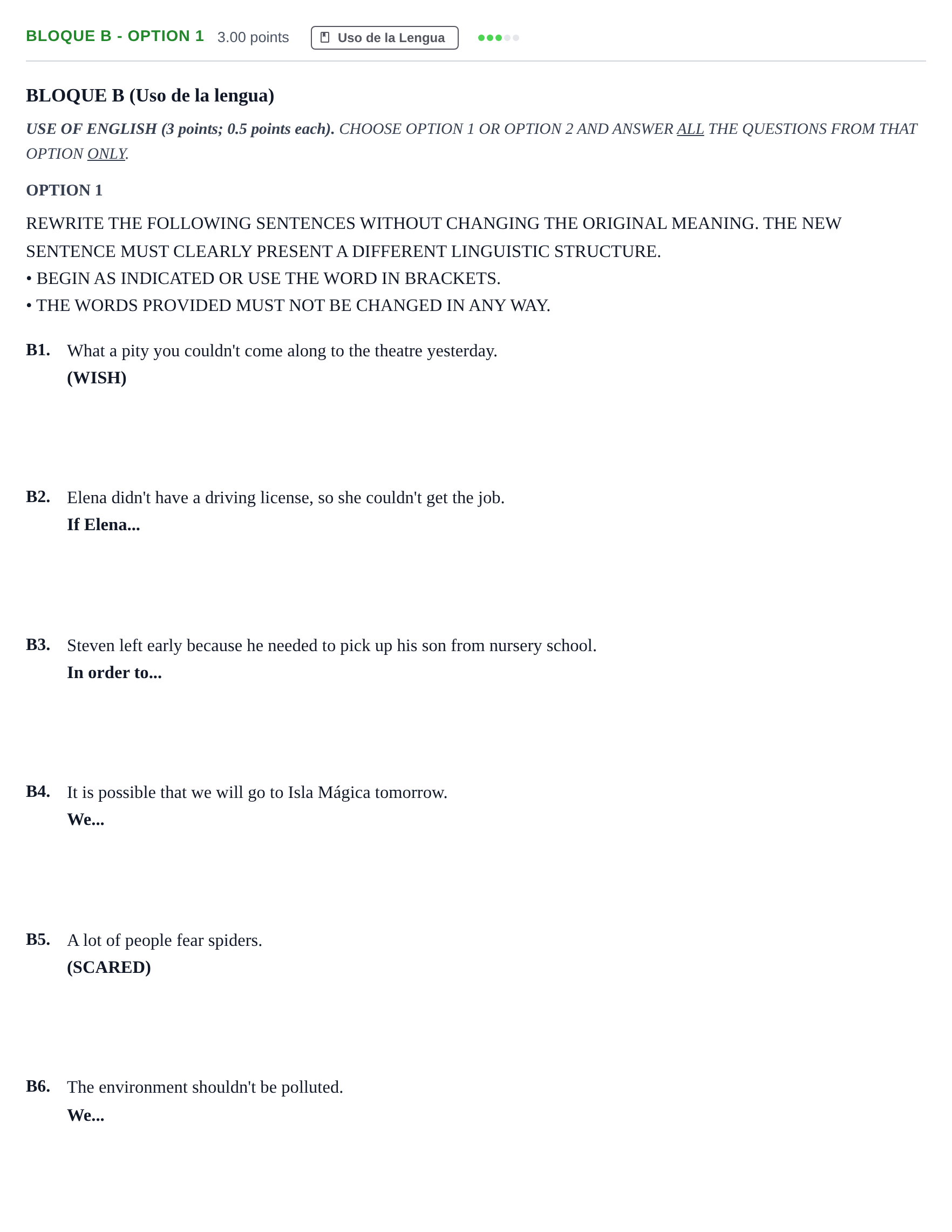 Enunciado: Bloque B - Option 1 · Inglés PAU Andalucía Ordinaria Suplente 1 2025