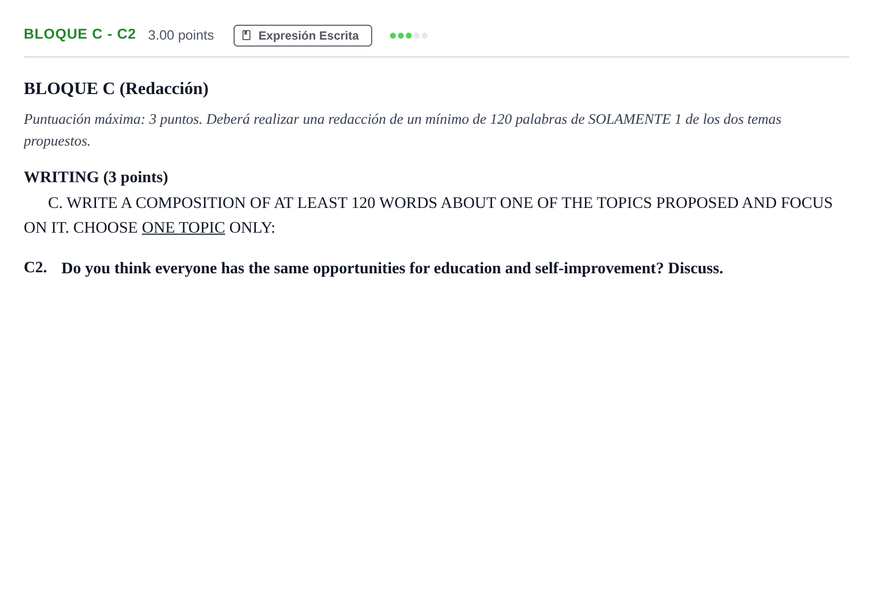 Enunciado: Bloque C - C2 · Inglés PAU Andalucía Ordinaria Titular (Admisión) 2025