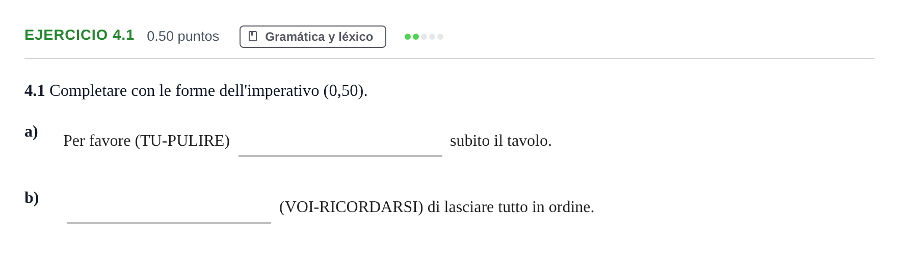 Enunciado: Ejercicio 4.1 · Italiano PAU Andalucía Ordinaria Suplente 1 2025