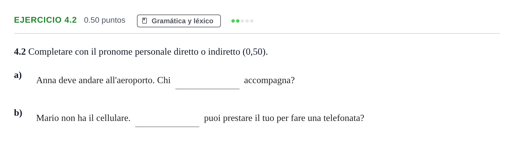 Enunciado: Ejercicio 4.2 · Italiano PAU Andalucía Ordinaria Suplente 1 2025