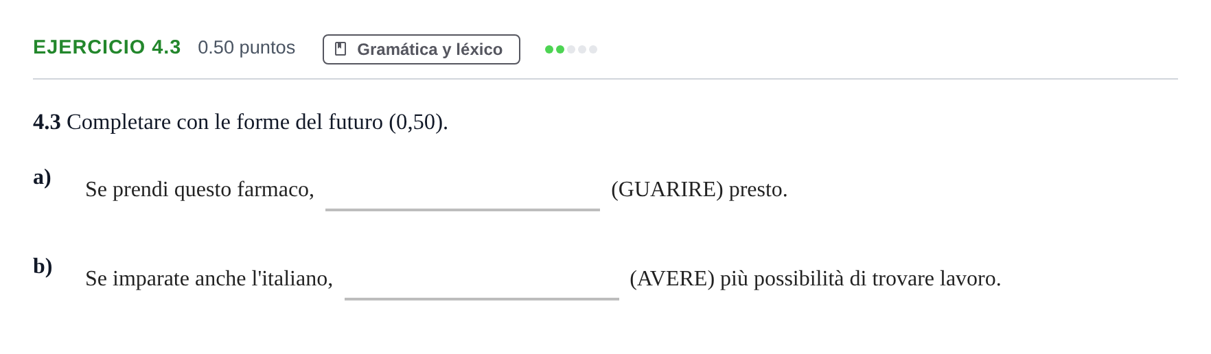 Enunciado: Ejercicio 4.3 · Italiano PAU Andalucía Ordinaria Suplente 1 2025