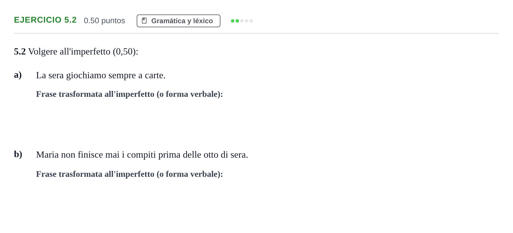 Enunciado: Ejercicio 5.2 · Italiano PAU Andalucía Ordinaria Suplente 1 2025