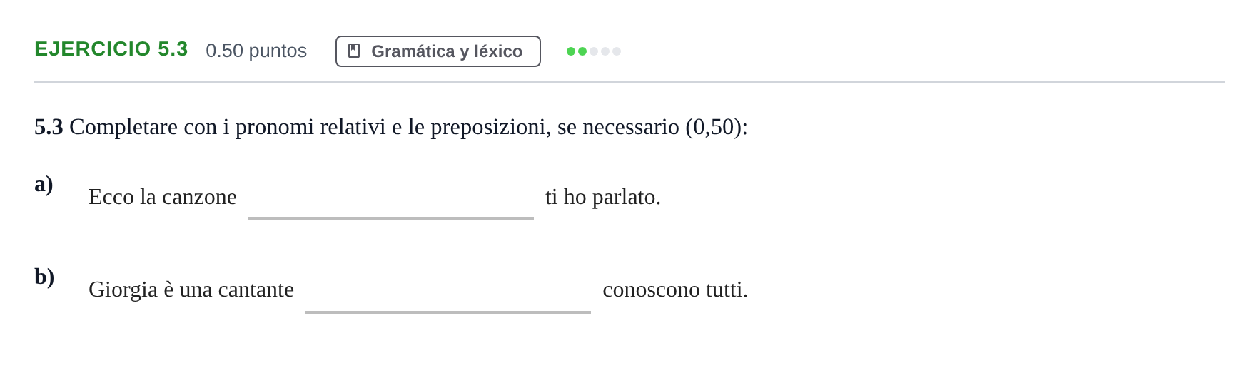 Enunciado: Ejercicio 5.3 · Italiano PAU Andalucía Ordinaria Suplente 1 2025