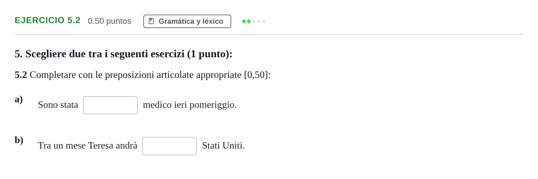 Enunciado: Ejercicio 5.2 · Italiano PAU Andalucía Ordinaria Titular (Acceso) 2025