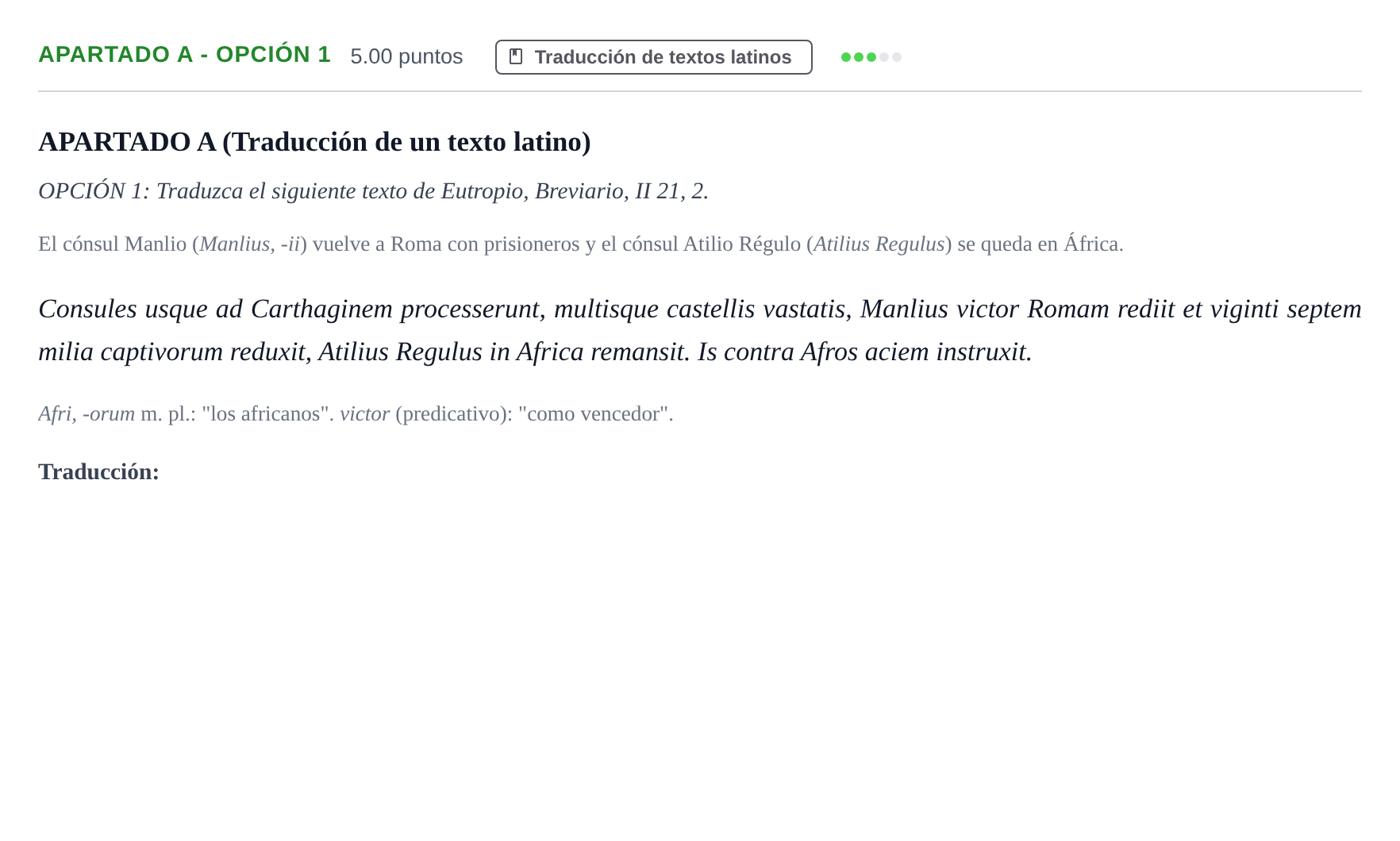 Enunciado: Apartado A - Opción 1 · Latín II PAU Andalucía Extraordinaria Suplente 1 2025