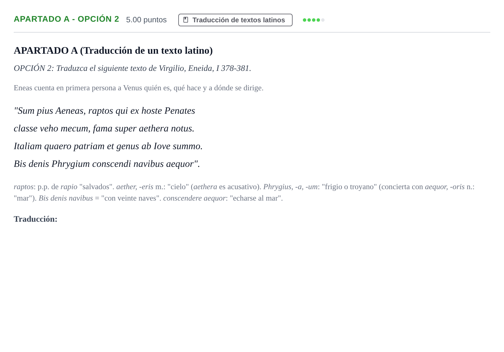 Enunciado: Apartado A - Opción 2 · Latín II PAU Andalucía Extraordinaria Suplente 1 2025