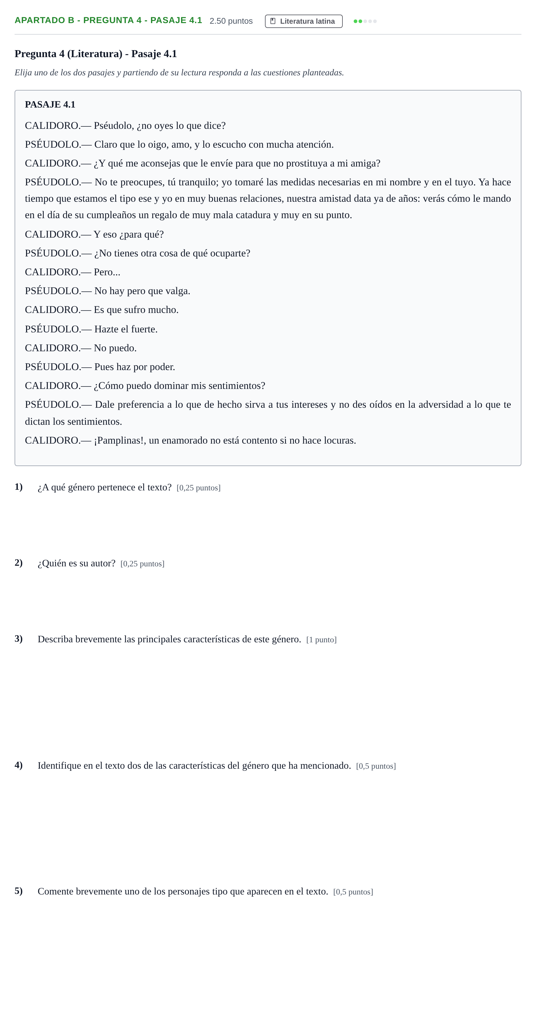 Enunciado: Apartado B - Pregunta 4 - Pasaje 4.1 · Latín II PAU Andalucía Extraordinaria Suplente 1 2025