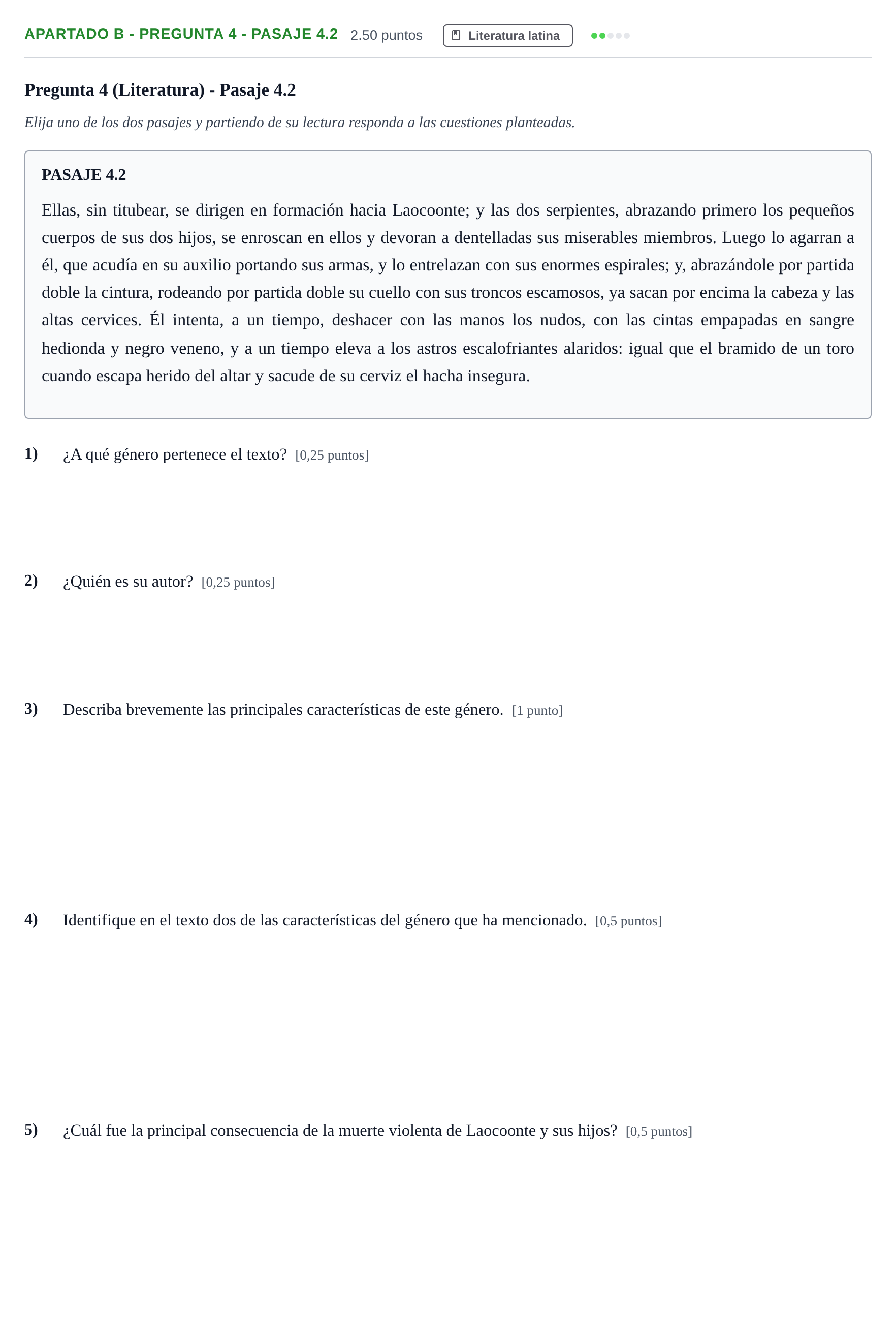 Enunciado: Apartado B - Pregunta 4 - Pasaje 4.2 · Latín II PAU Andalucía Extraordinaria Suplente 1 2025