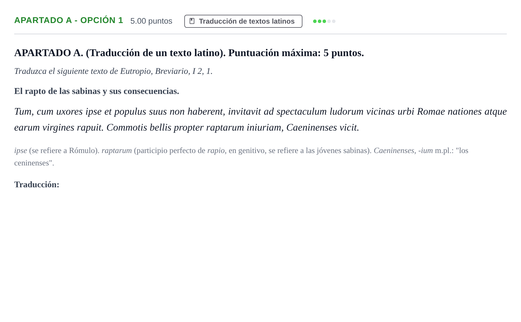 Enunciado: Apartado A - Opción 1 · Latín II PAU Andalucía Extraordinaria Suplente 2 2025