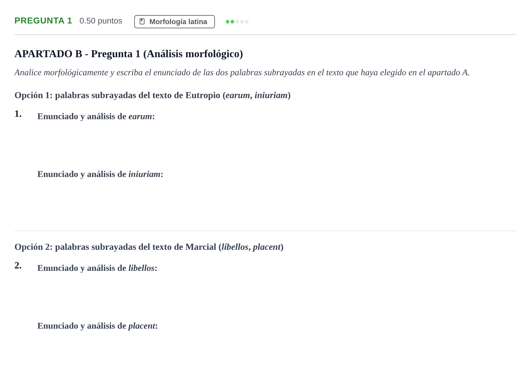 Enunciado: Pregunta 1 · Latín II PAU Andalucía Extraordinaria Suplente 2 2025