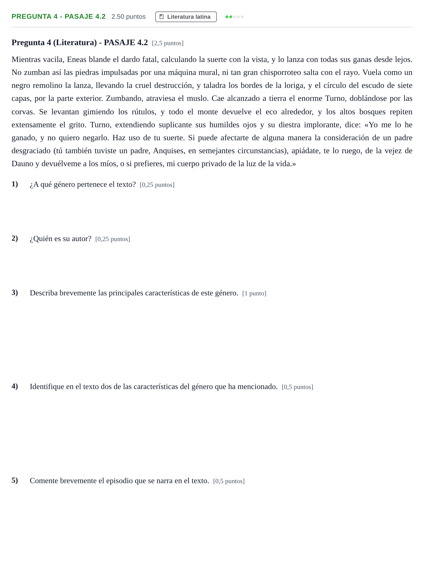 Enunciado: Pregunta 4 - Pasaje 4.2 · Latín II PAU Andalucía Extraordinaria Suplente 2 2025