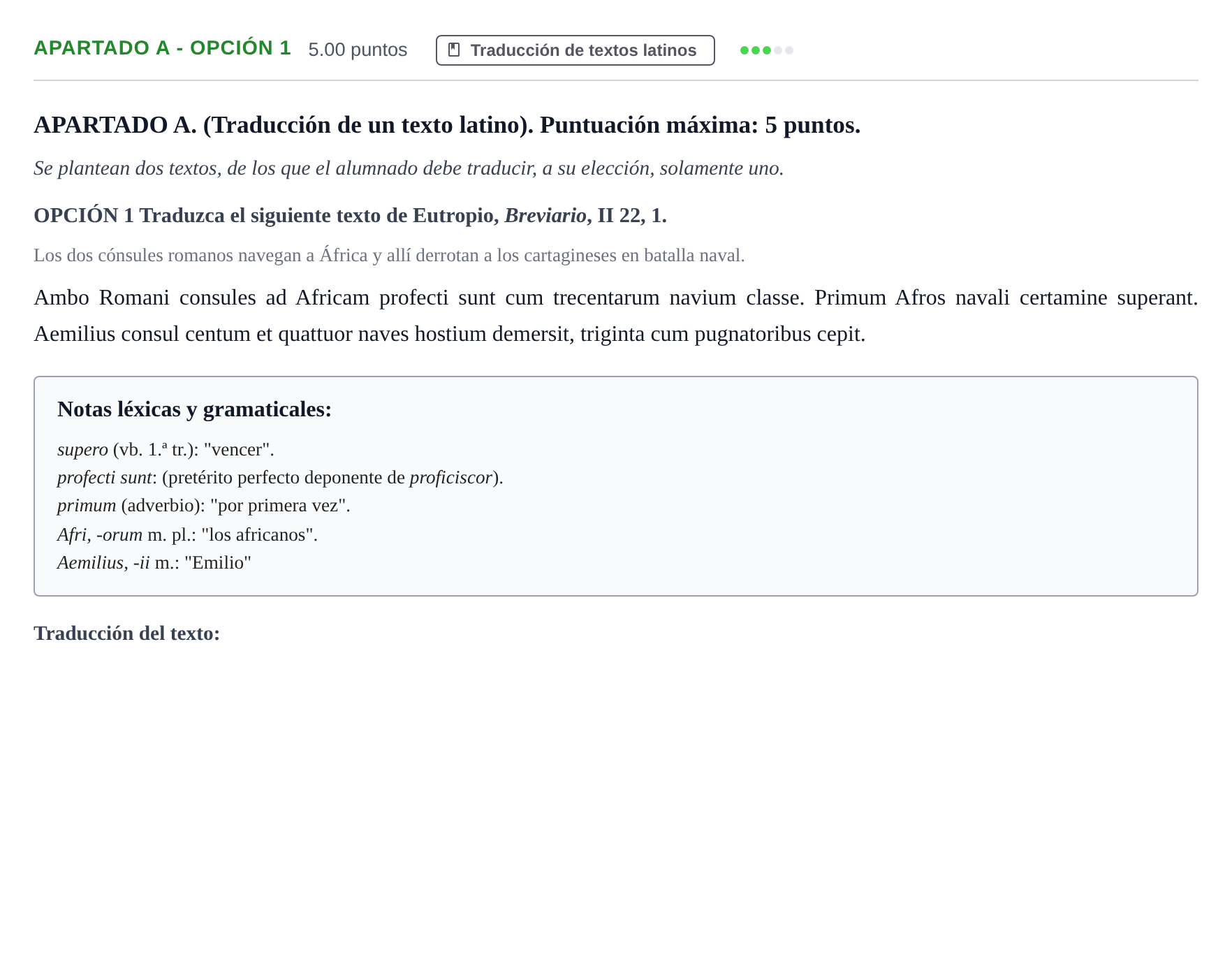 Enunciado: Apartado A - Opción 1 · Latín II PAU Andalucía Extraordinaria Titular 2025