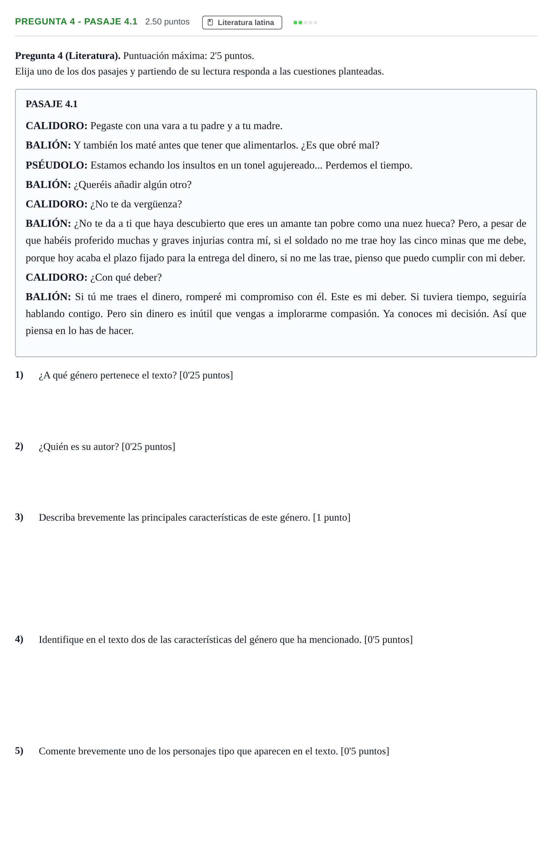Enunciado: Pregunta 4 - Pasaje 4.1 · Latín II PAU Andalucía Extraordinaria Titular 2025