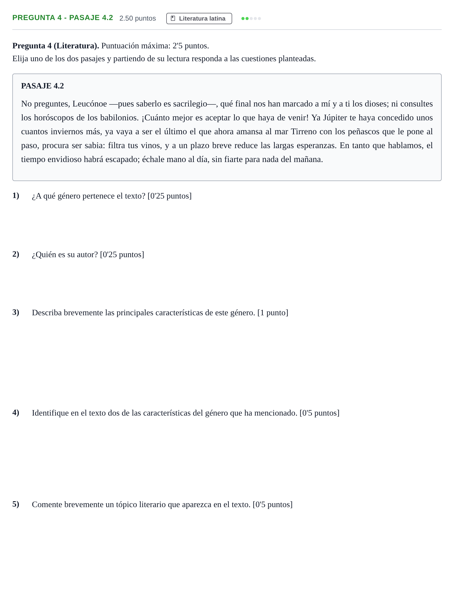 Enunciado: Pregunta 4 - Pasaje 4.2 · Latín II PAU Andalucía Extraordinaria Titular 2025