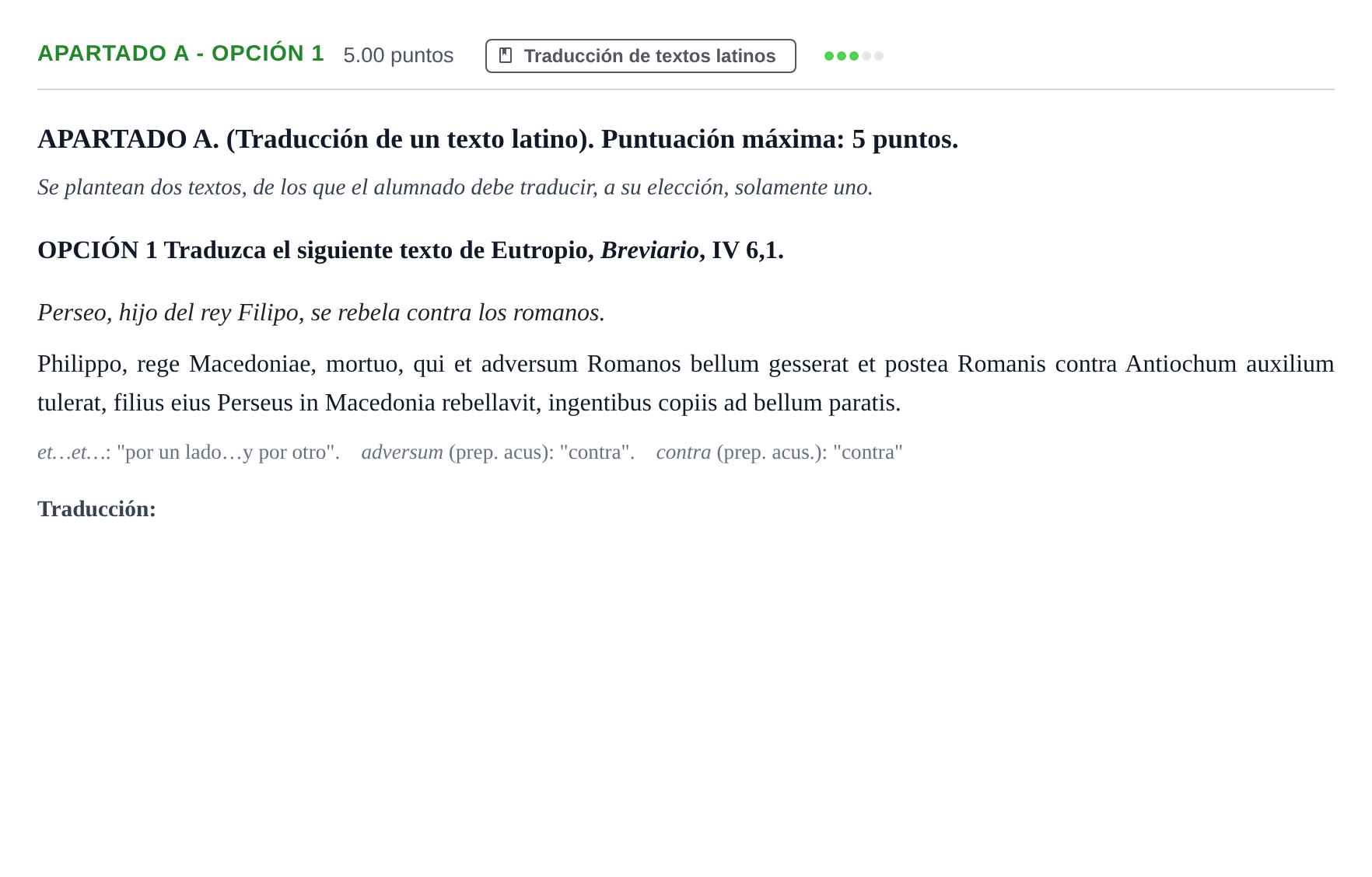 Enunciado: Apartado A - Opción 1 · Latín II PAU Andalucía Ordinaria Suplente 1 2025