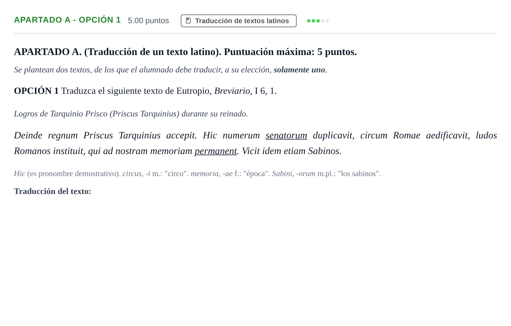 Enunciado: Apartado A - Opción 1 · Latín II PAU Andalucía Ordinaria Suplente 2 2025