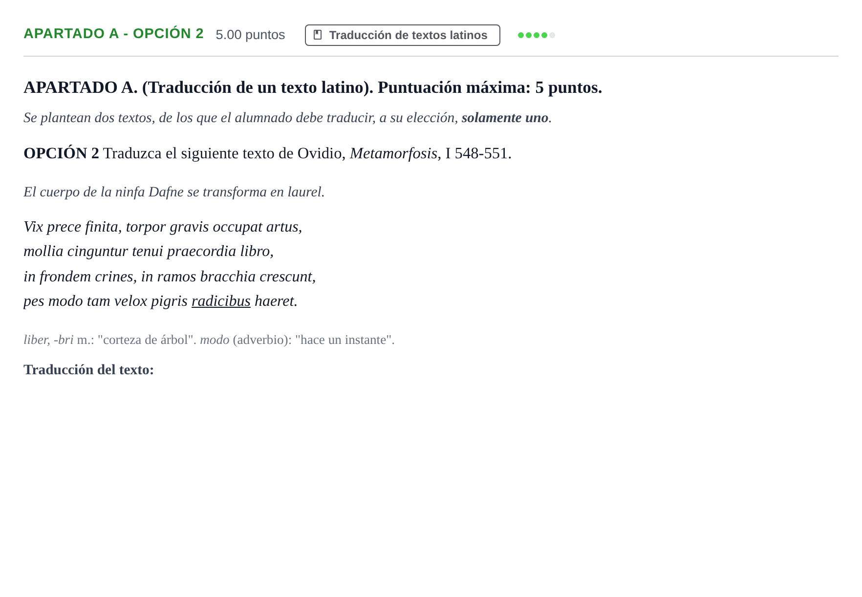 Enunciado: Apartado A - Opción 2 · Latín II PAU Andalucía Ordinaria Suplente 2 2025