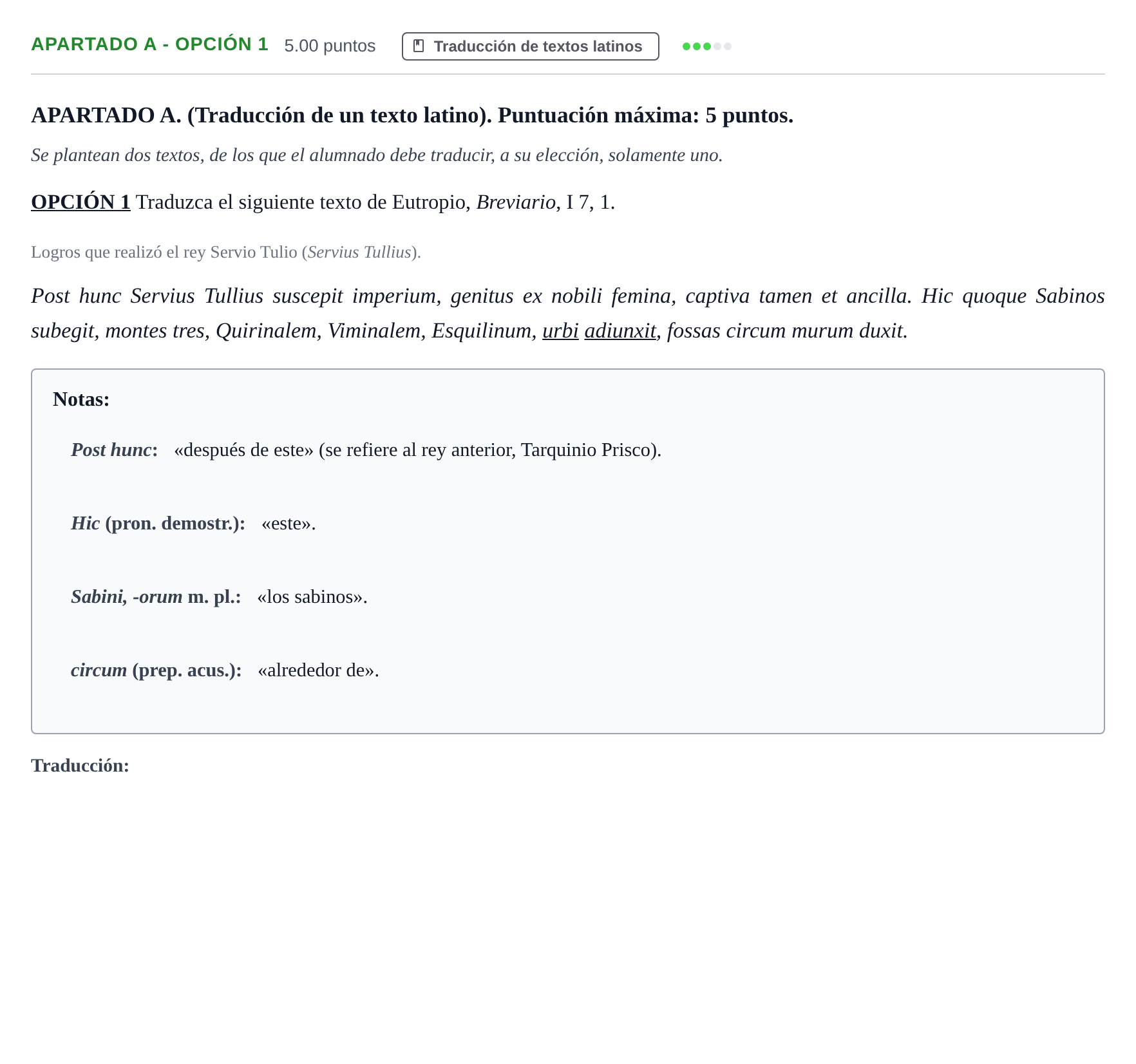 Enunciado: Apartado A - Opción 1 · Latín II PAU Andalucía Ordinaria Titular 2025