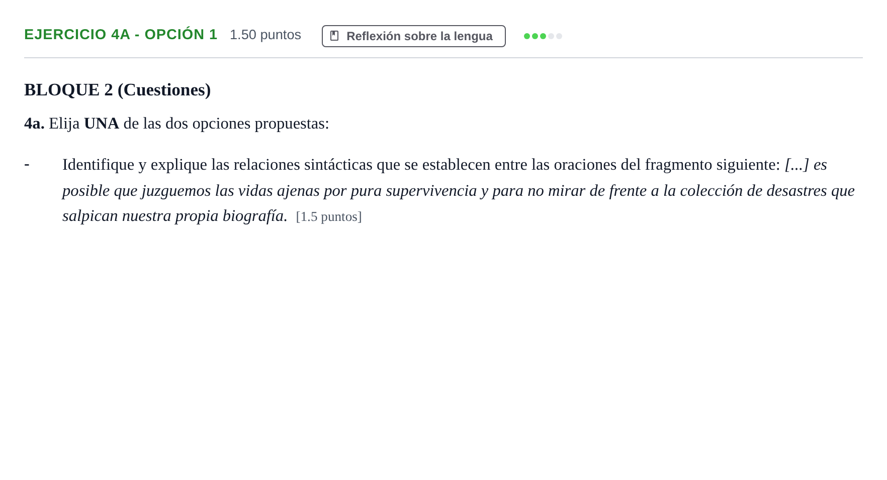 Enunciado: Ejercicio 4a - Opción 1 · Lengua Castellana y Literatura II PAU Andalucía Extraordinaria Suplente 1 2025