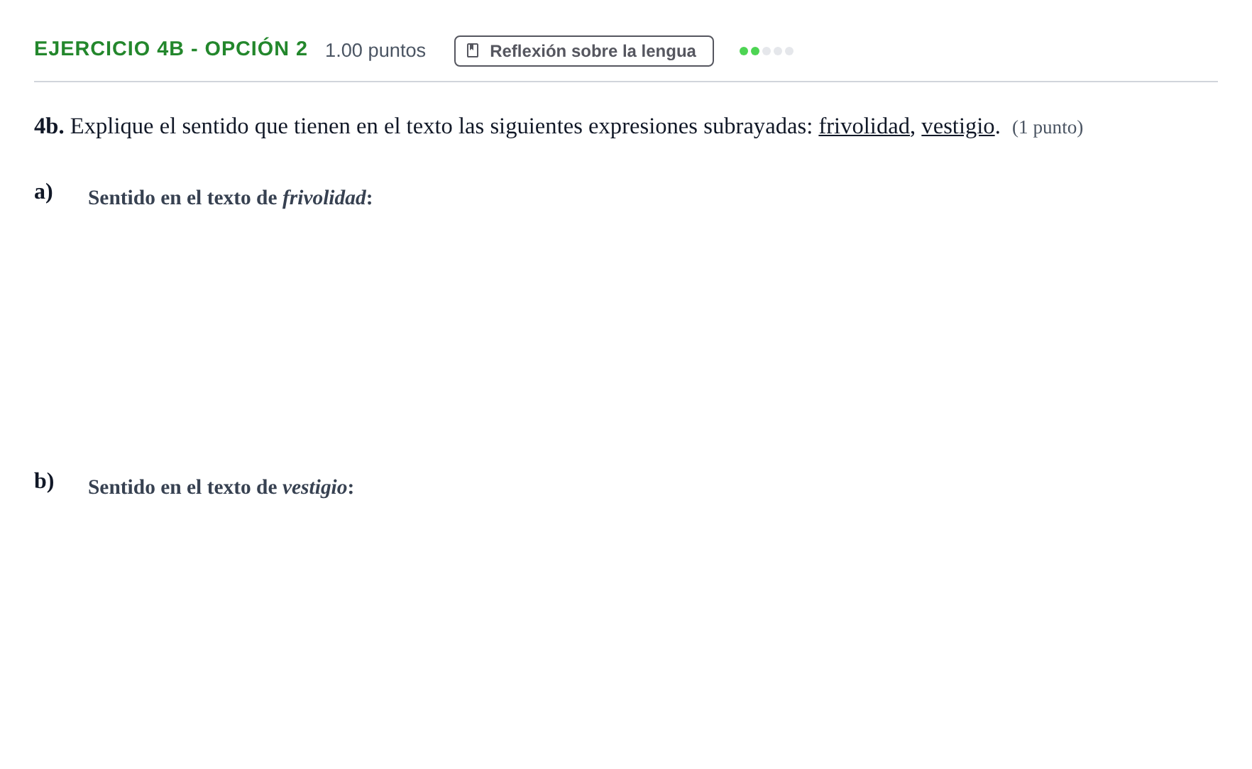 Enunciado: Ejercicio 4b - Opción 2 · Lengua Castellana y Literatura II PAU Andalucía Extraordinaria Suplente 1 2025