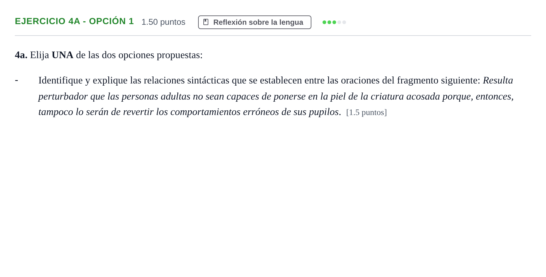 Enunciado: Ejercicio 4a - Opción 1 · Lengua Castellana y Literatura II PAU Andalucía Extraordinaria Suplente 2 2025