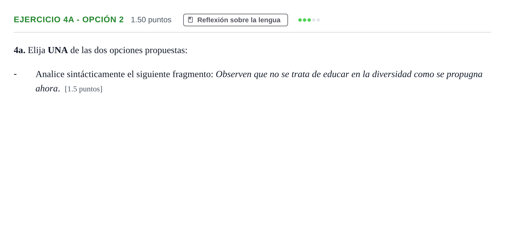 Enunciado: Ejercicio 4a - Opción 2 · Lengua Castellana y Literatura II PAU Andalucía Extraordinaria Suplente 2 2025