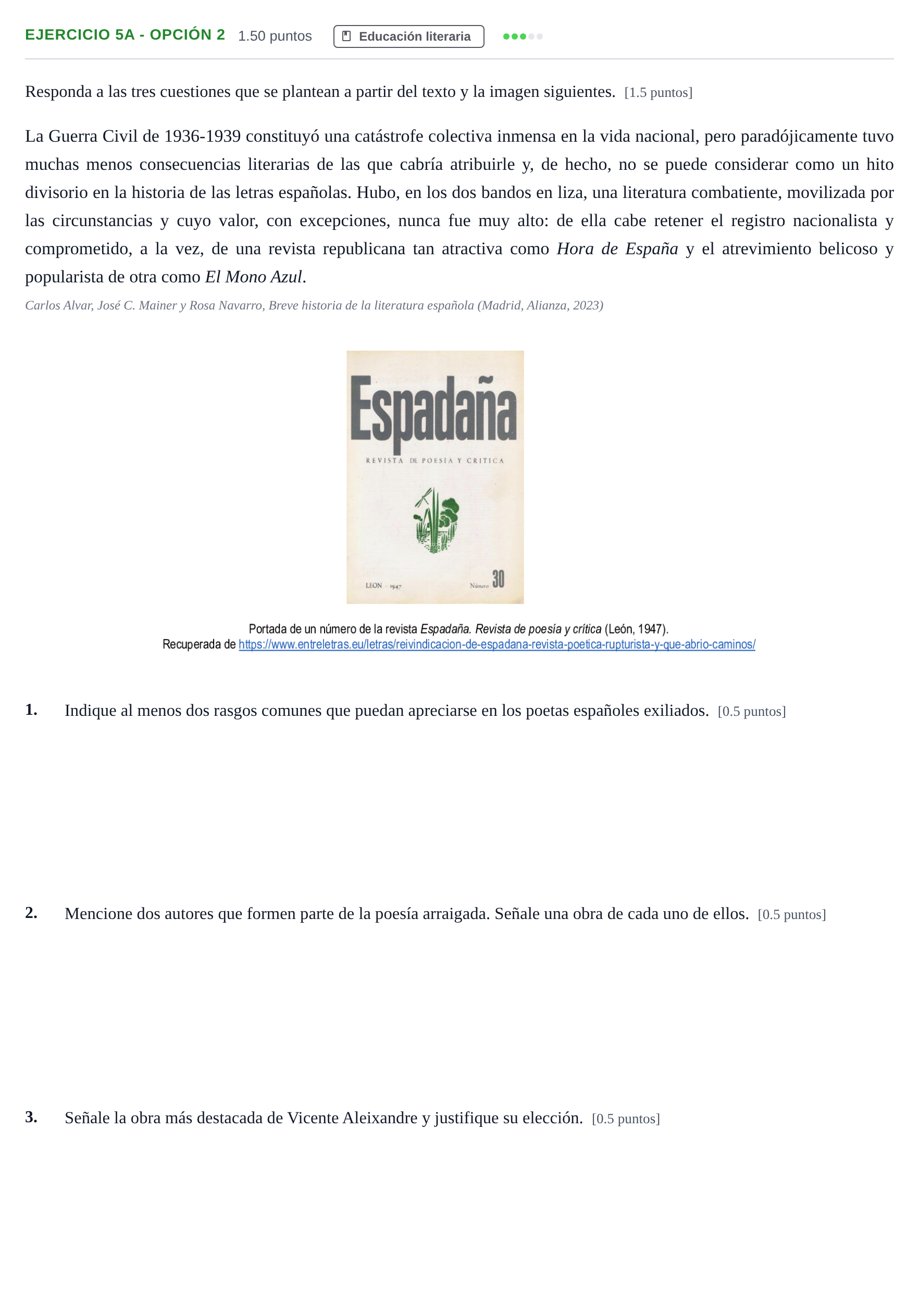 Enunciado: Ejercicio 5a - Opción 2 · Lengua Castellana y Literatura II PAU Andalucía Extraordinaria Suplente 2 2025