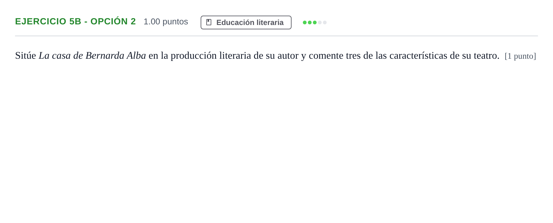 Enunciado: Ejercicio 5b - Opción 2 · Lengua Castellana y Literatura II PAU Andalucía Extraordinaria Suplente 2 2025