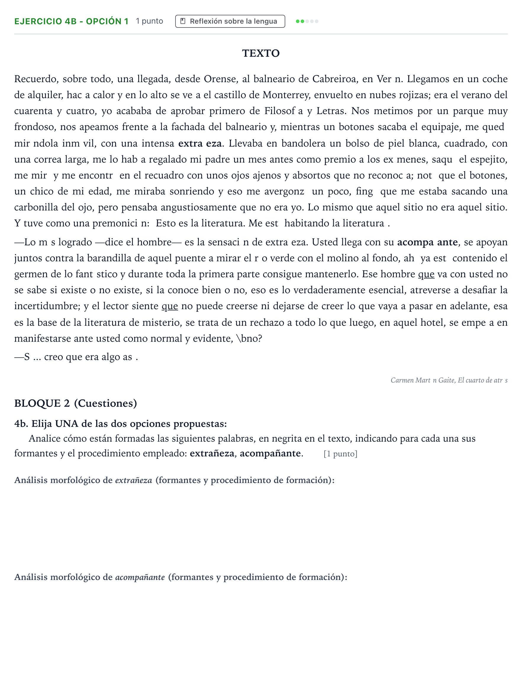 Enunciado: Ejercicio 4b - Opción 1 · Lengua Castellana y Literatura II PAU Andalucía Extraordinaria Titular 2025