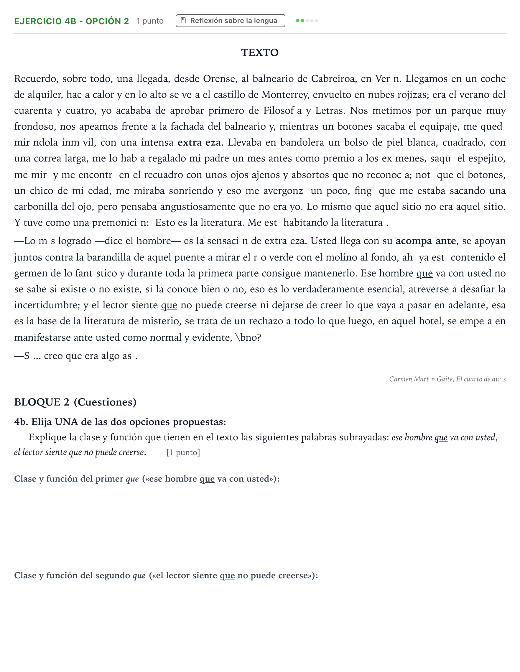 Enunciado: Ejercicio 4b - Opción 2 · Lengua Castellana y Literatura II PAU Andalucía Extraordinaria Titular 2025