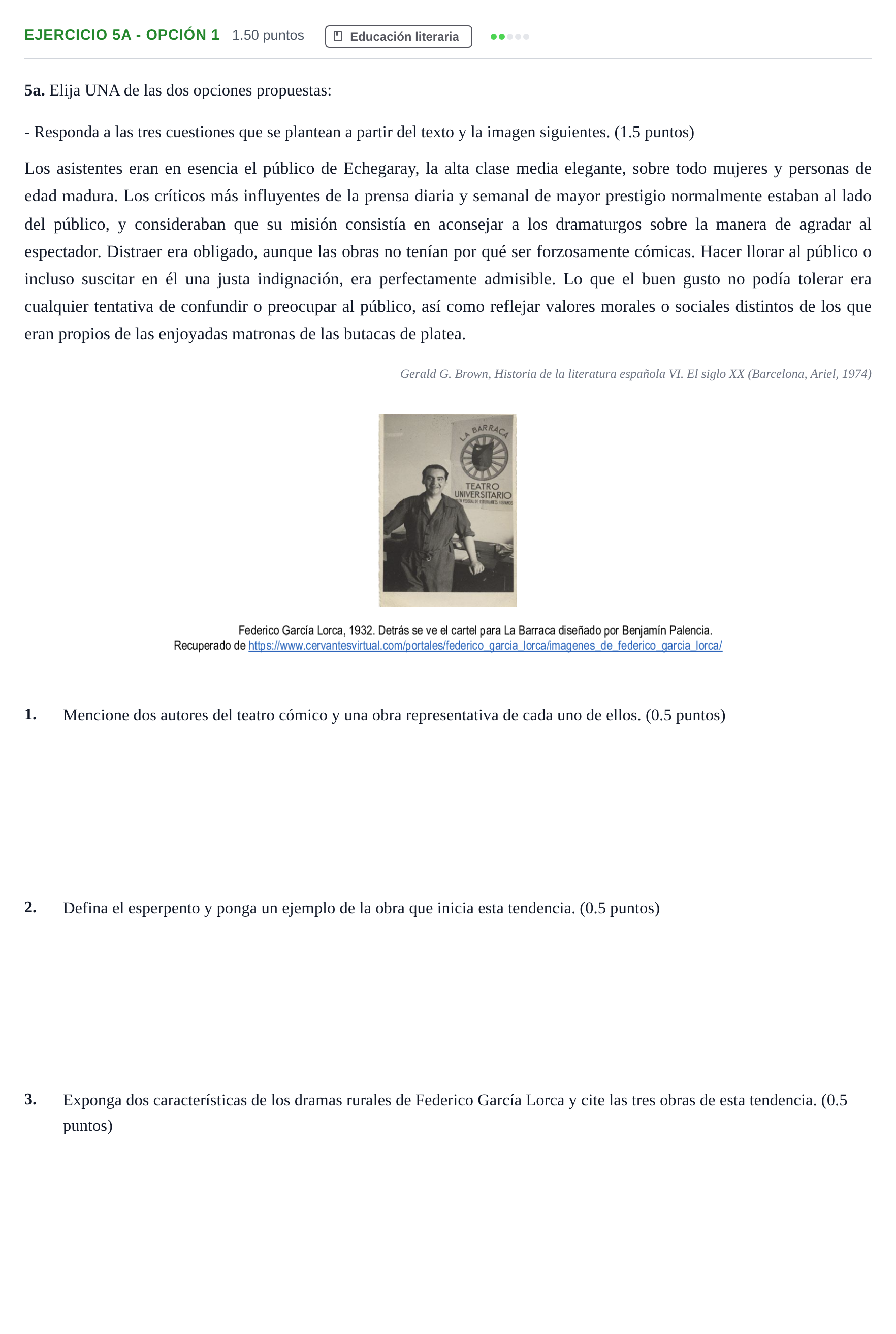 Enunciado: Ejercicio 5a - Opción 1 · Lengua Castellana y Literatura II PAU Andalucía Extraordinaria Titular 2025