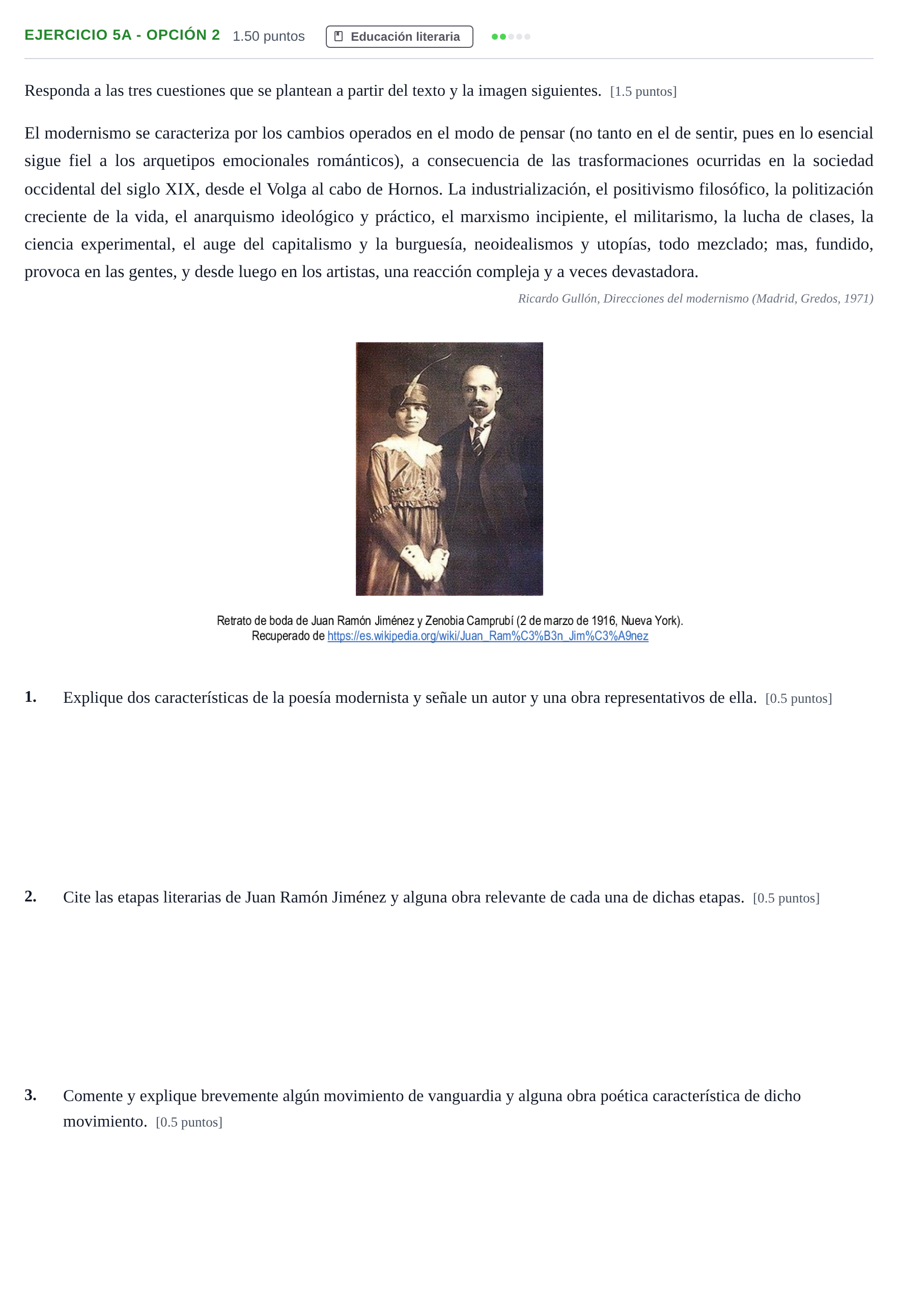 Enunciado: Ejercicio 5a - Opción 2 · Lengua Castellana y Literatura II PAU Andalucía Extraordinaria Titular 2025