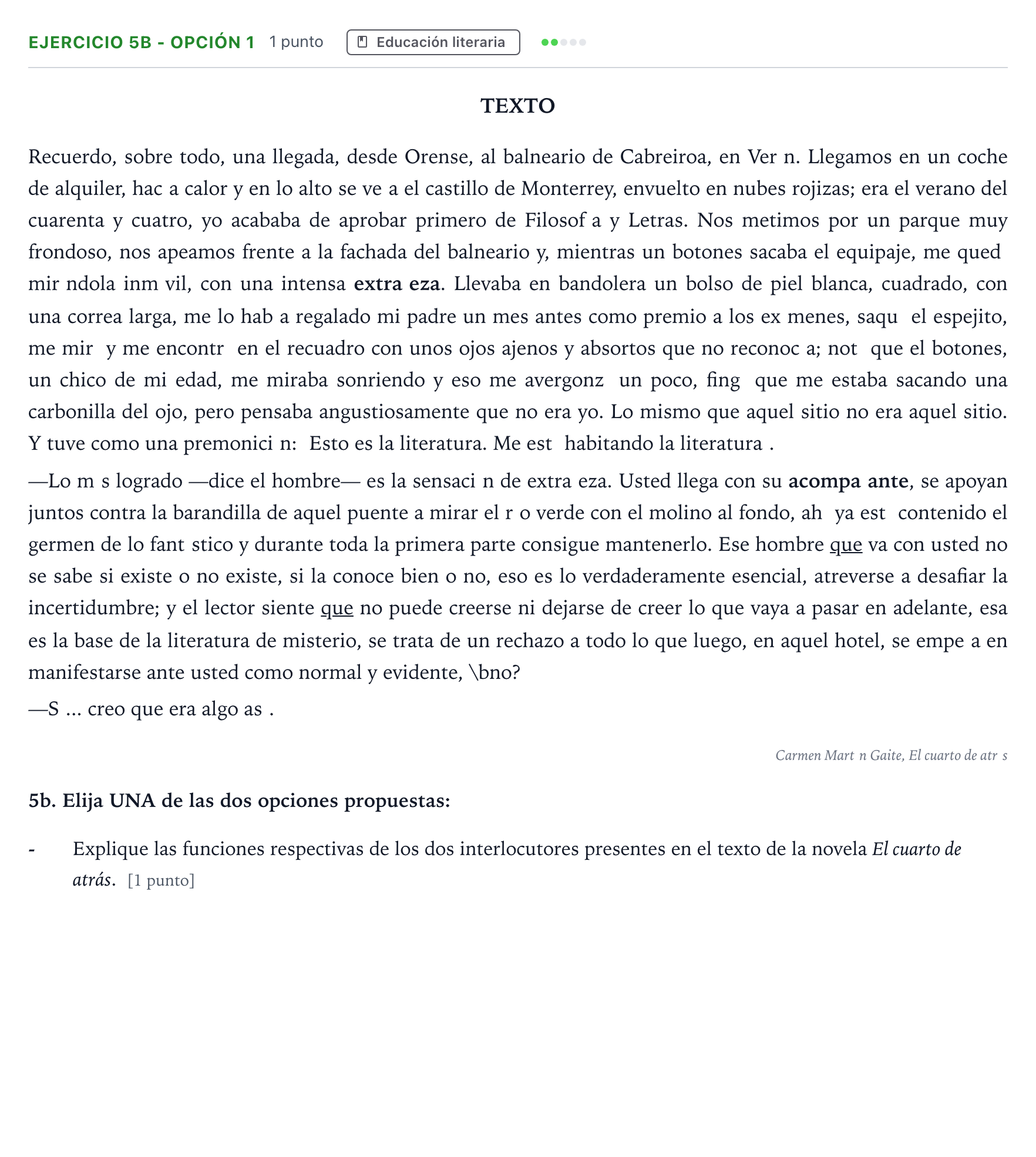 Enunciado: Ejercicio 5b - Opción 1 · Lengua Castellana y Literatura II PAU Andalucía Extraordinaria Titular 2025