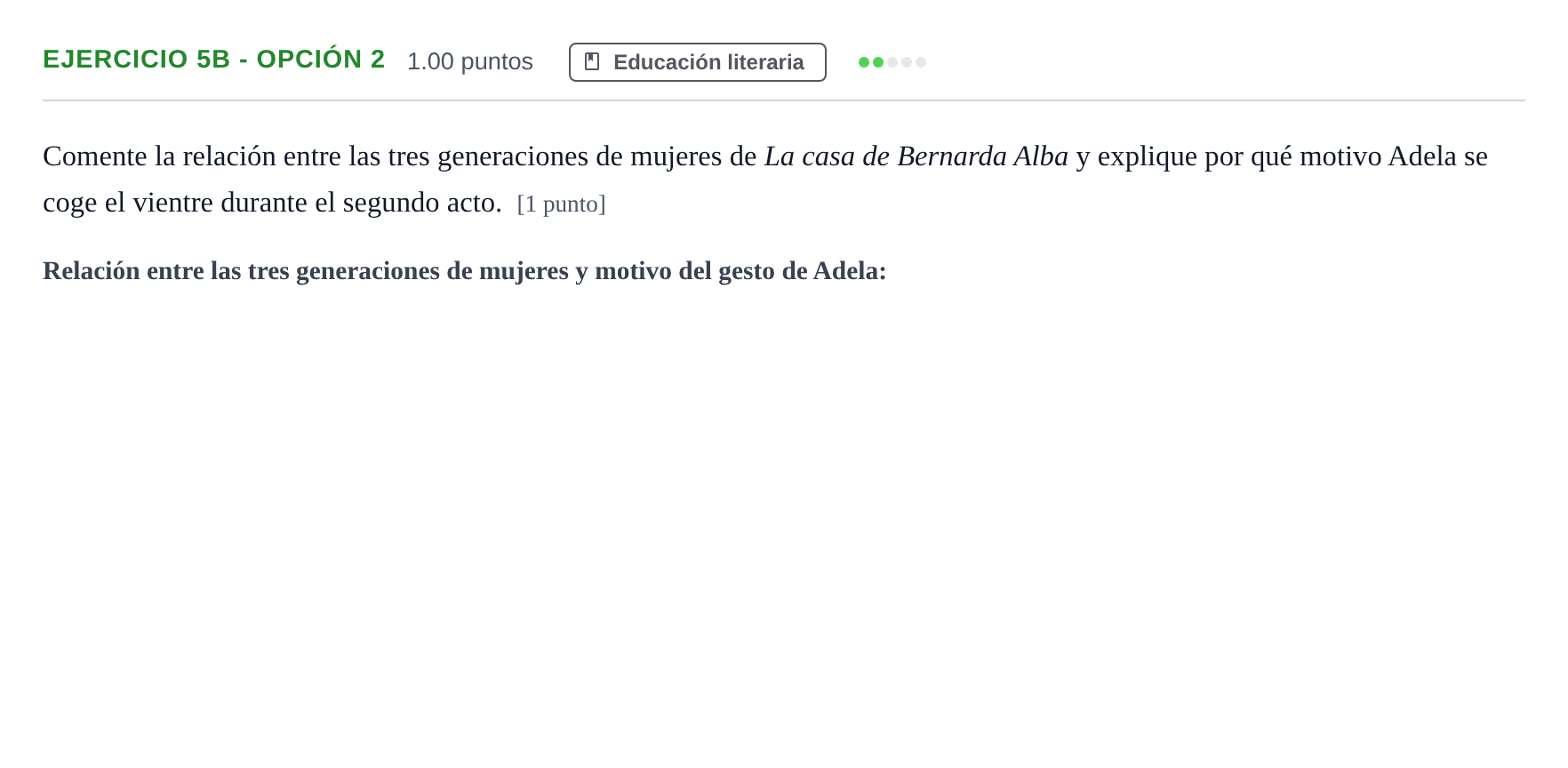 Enunciado: Ejercicio 5b - Opción 2 · Lengua Castellana y Literatura II PAU Andalucía Extraordinaria Titular 2025