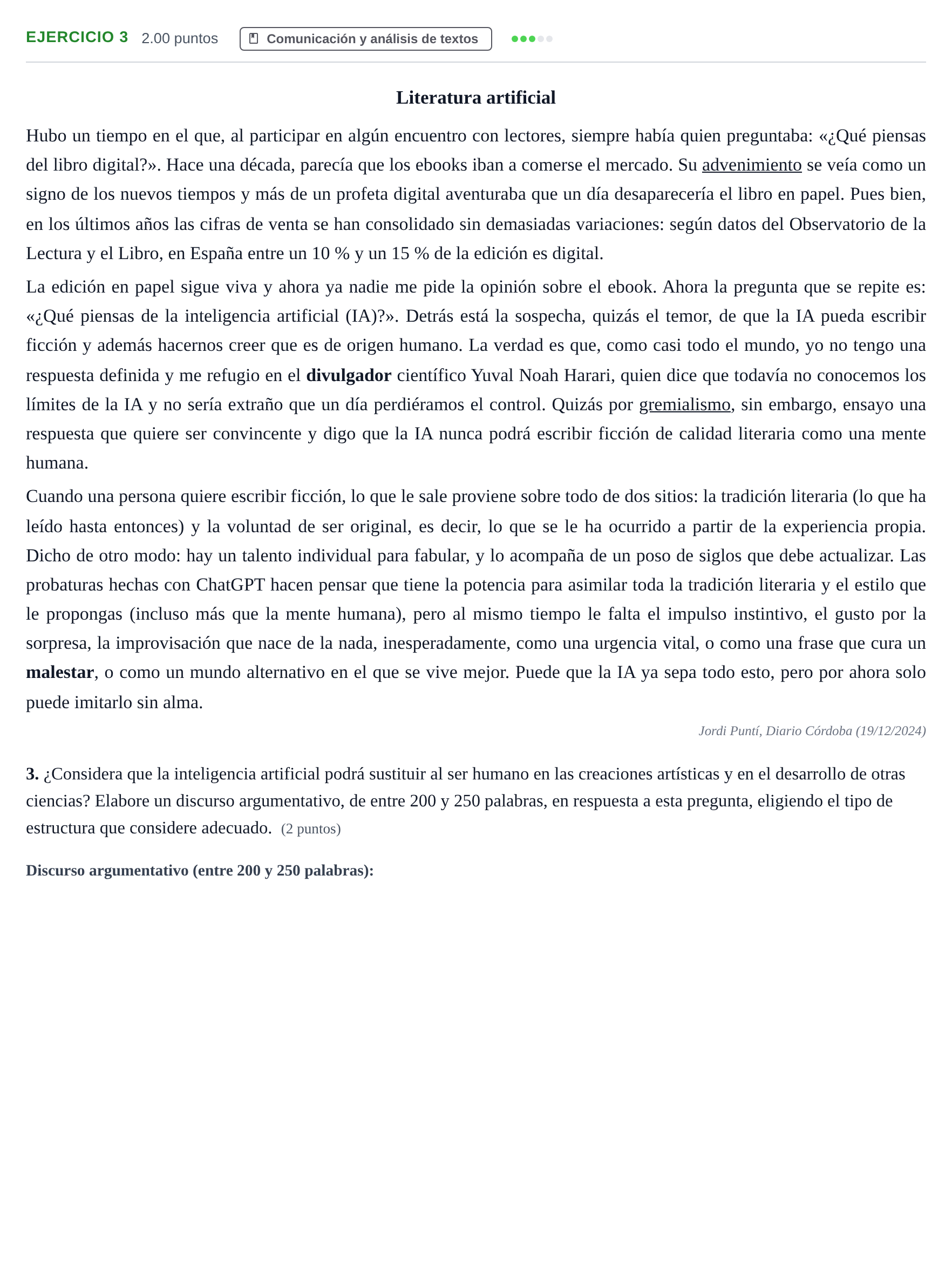 Enunciado: Problema 3 · Lengua Castellana y Literatura II PAU Andalucía Ordinaria Suplente 1 2025
