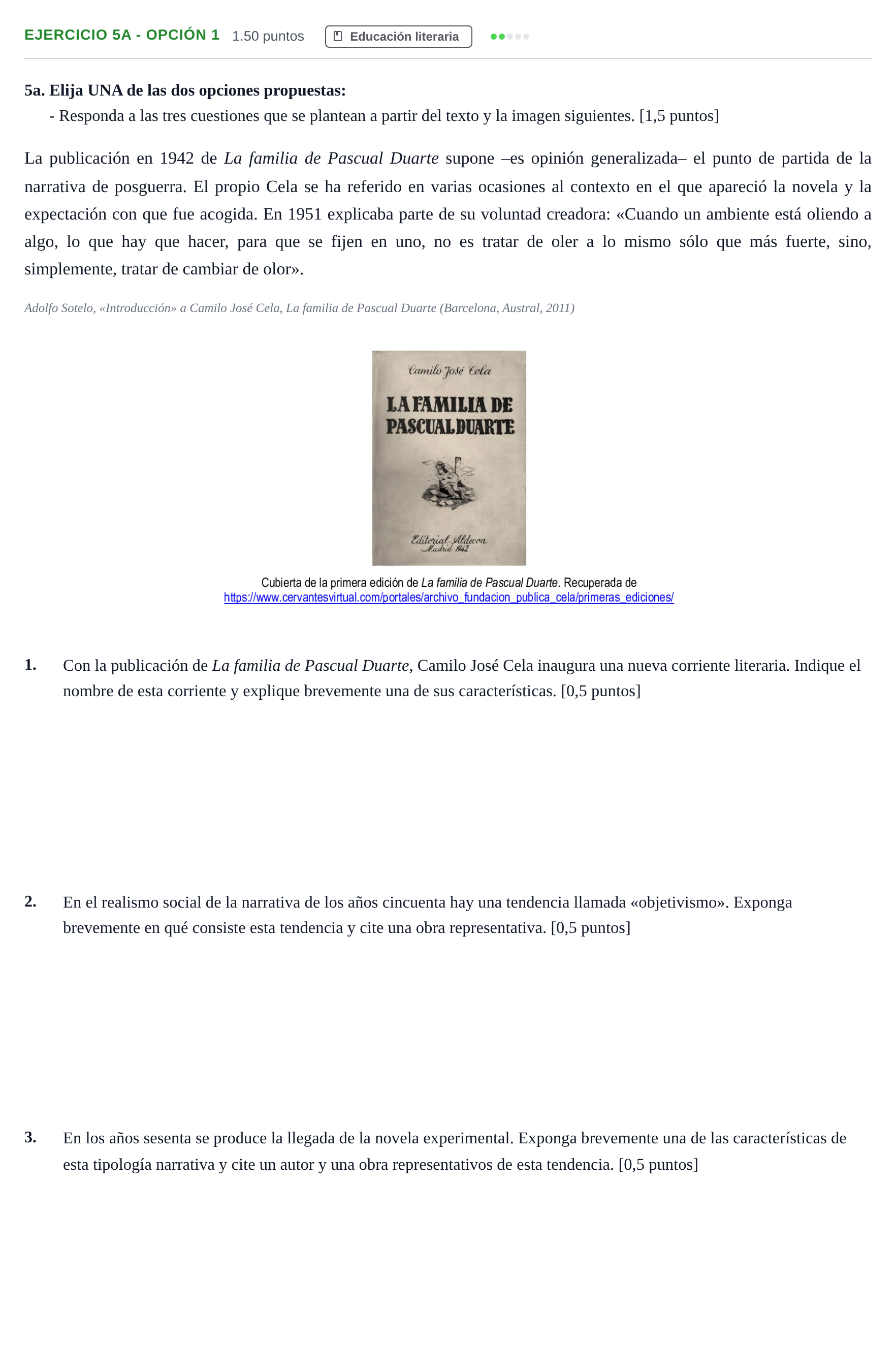 Enunciado: Ejercicio 5a - Opción 1 · Lengua Castellana y Literatura II PAU Andalucía Ordinaria Suplente 1 2025