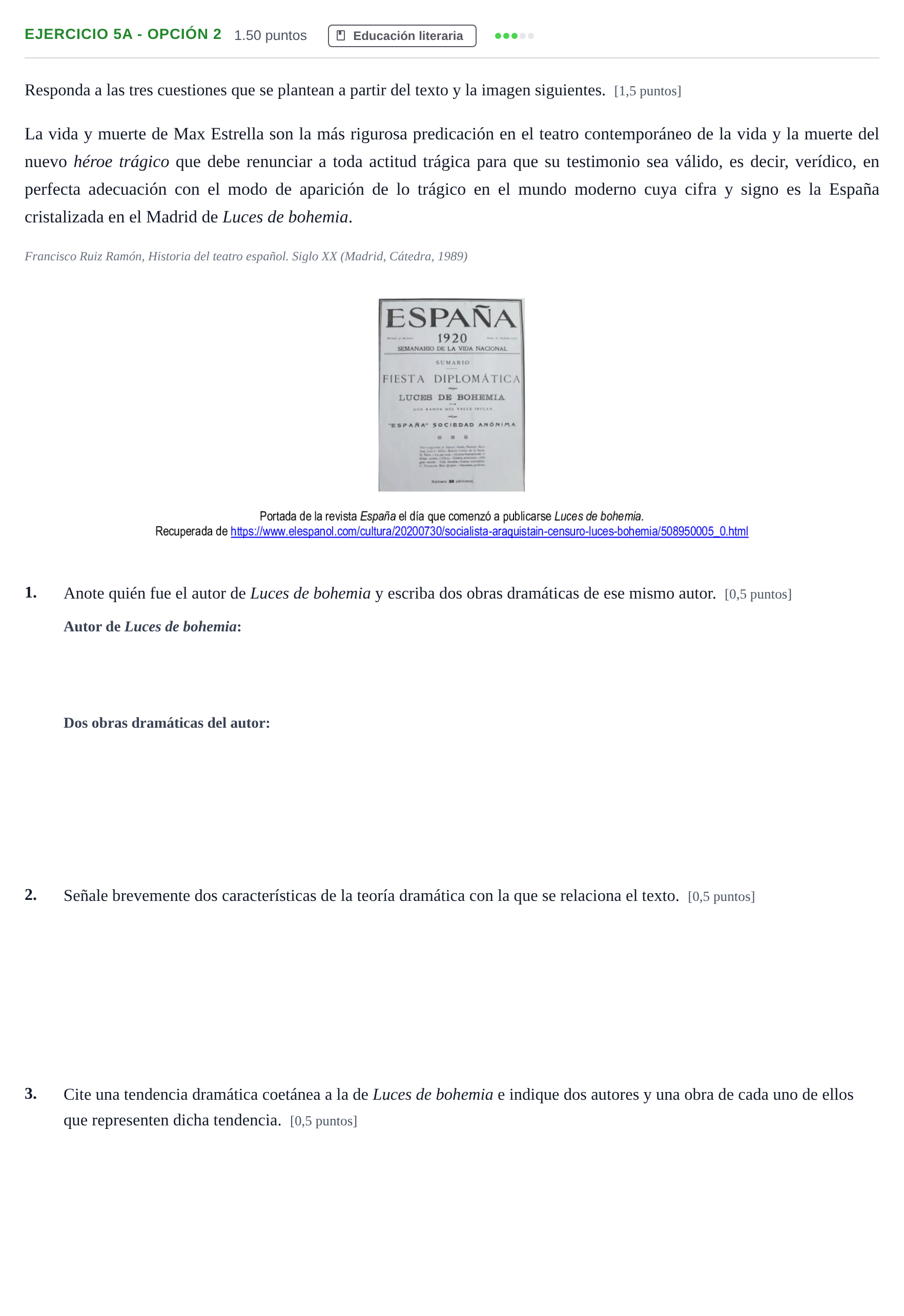 Enunciado: Ejercicio 5a - Opción 2 · Lengua Castellana y Literatura II PAU Andalucía Ordinaria Suplente 1 2025