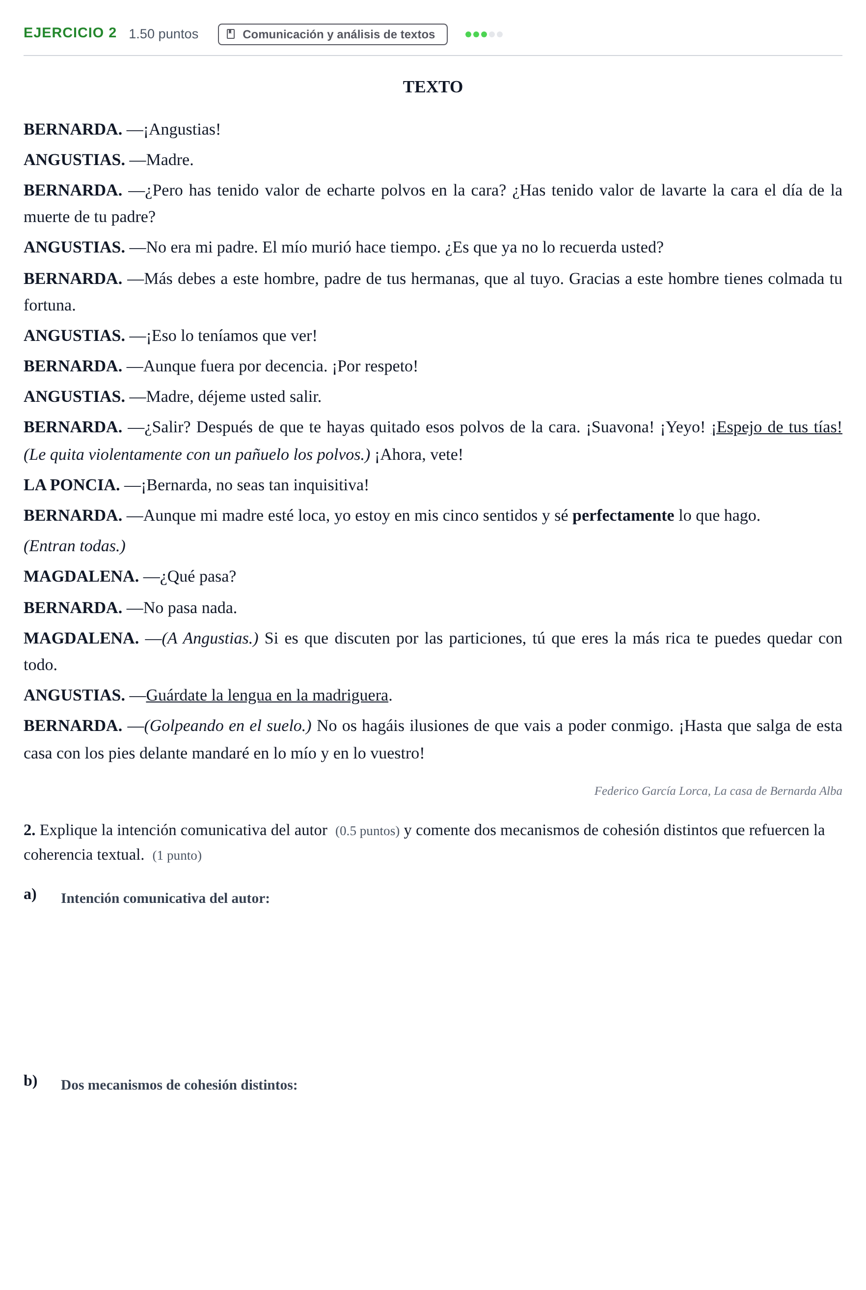 Enunciado: Problema 2 · Lengua Castellana y Literatura II PAU Andalucía Ordinaria Suplente 2 2025