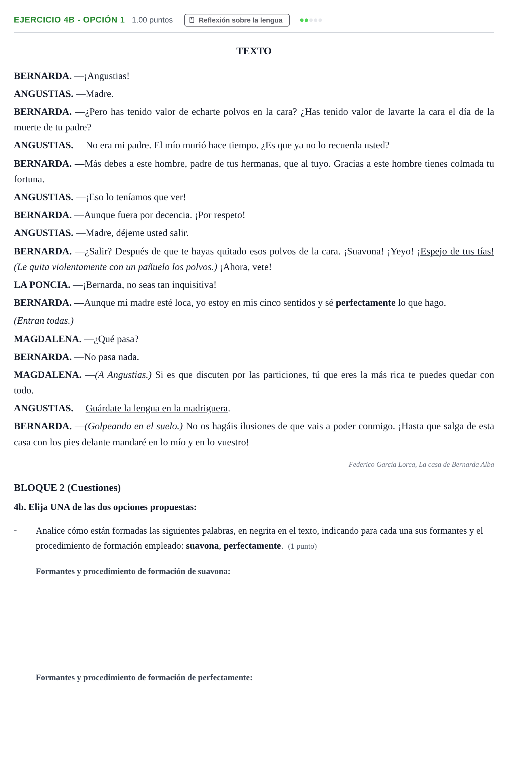 Enunciado: Ejercicio 4b - Opción 1 · Lengua Castellana y Literatura II PAU Andalucía Ordinaria Suplente 2 2025