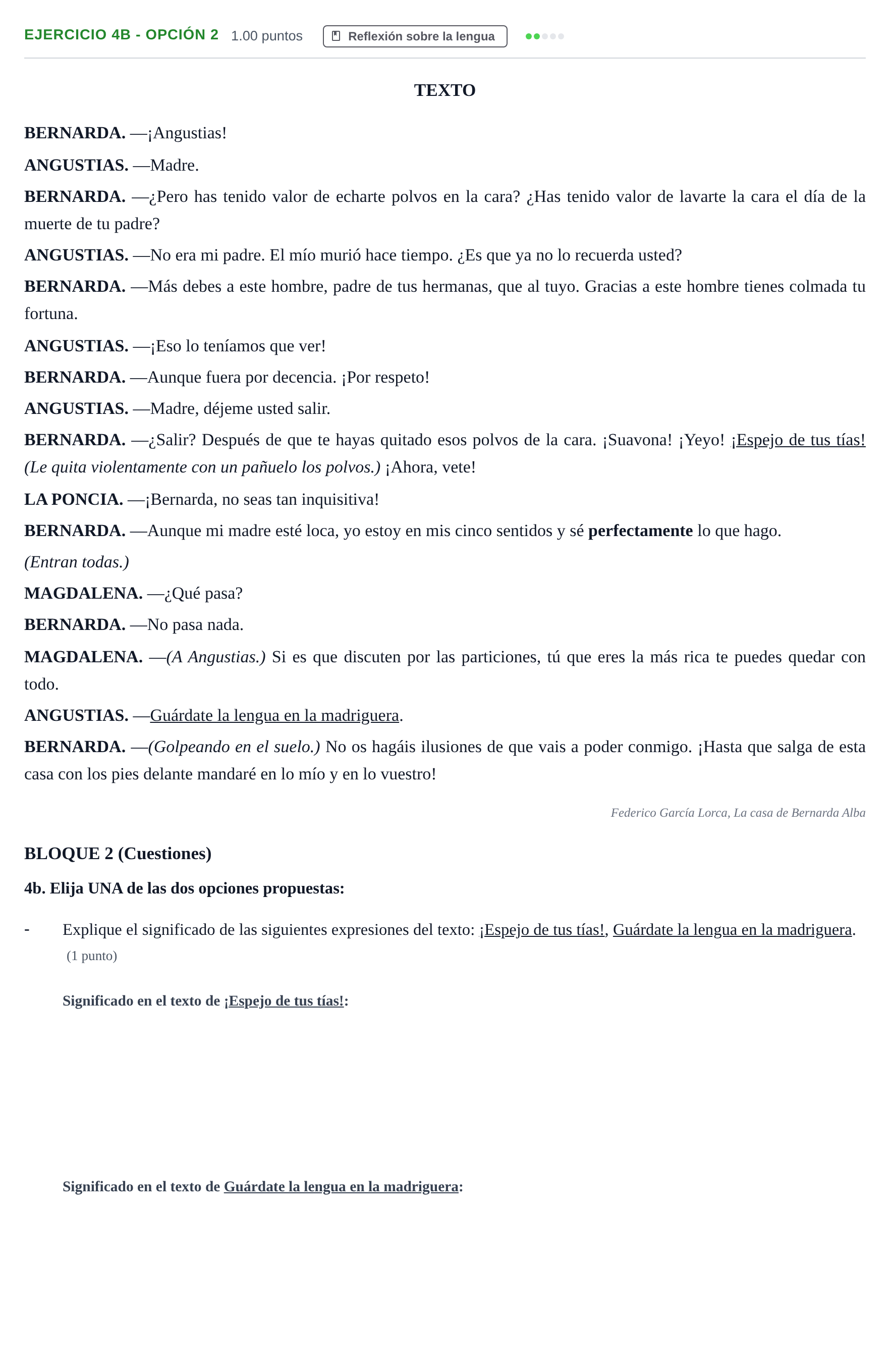 Enunciado: Ejercicio 4b - Opción 2 · Lengua Castellana y Literatura II PAU Andalucía Ordinaria Suplente 2 2025