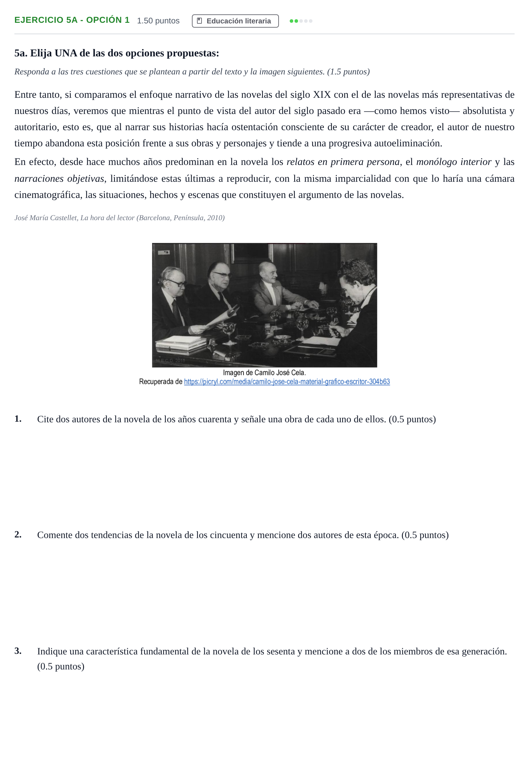 Enunciado: Ejercicio 5a - Opción 1 · Lengua Castellana y Literatura II PAU Andalucía Ordinaria Suplente 2 2025