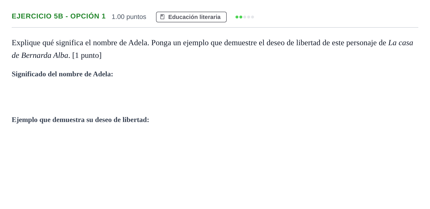 Enunciado: Ejercicio 5b - Opción 1 · Lengua Castellana y Literatura II PAU Andalucía Ordinaria Suplente 2 2025