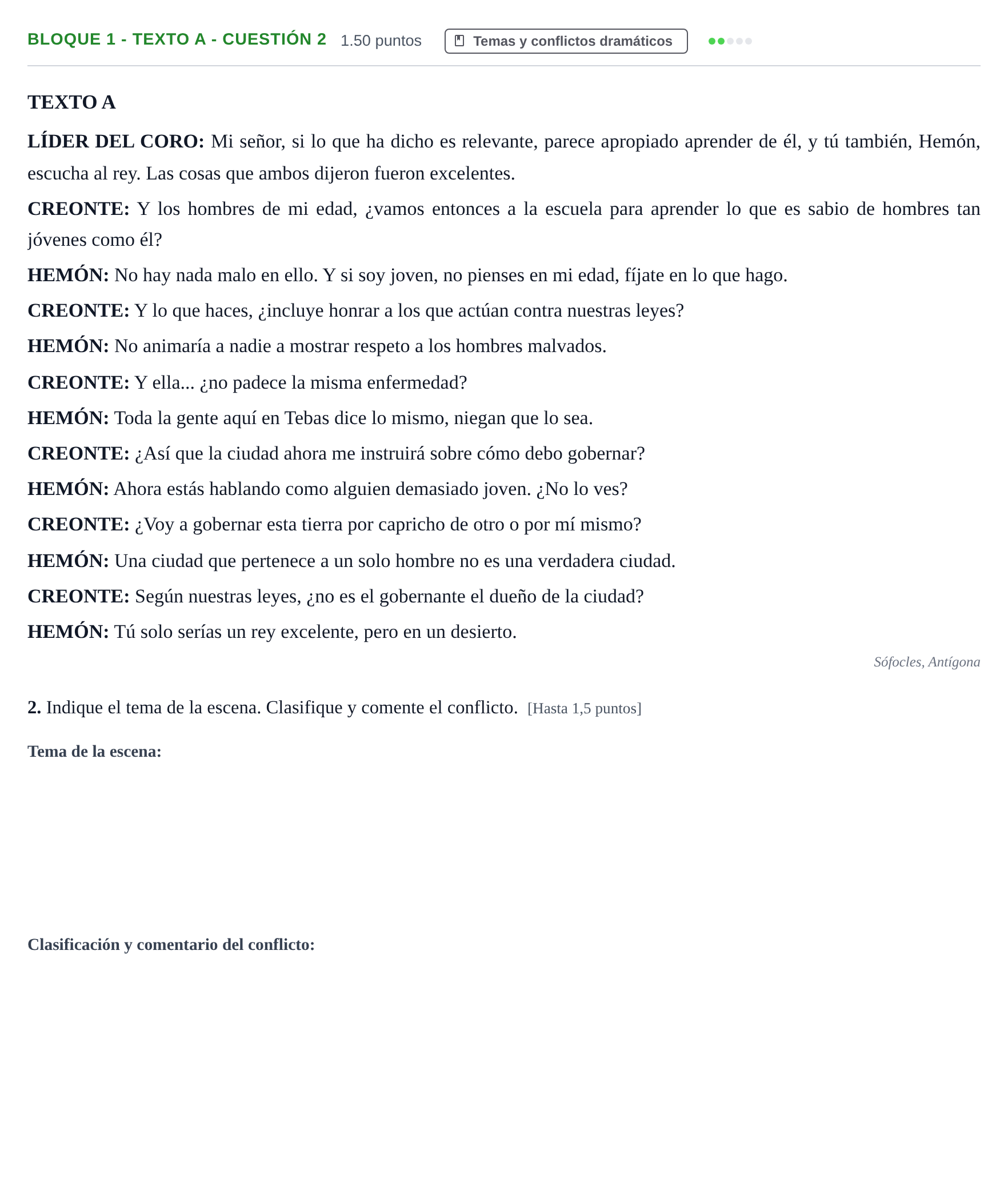 Enunciado: Bloque 1 - Texto A - Cuestión 2 · Literatura Dramática PAU Andalucía Extraordinaria Suplente 1 2025