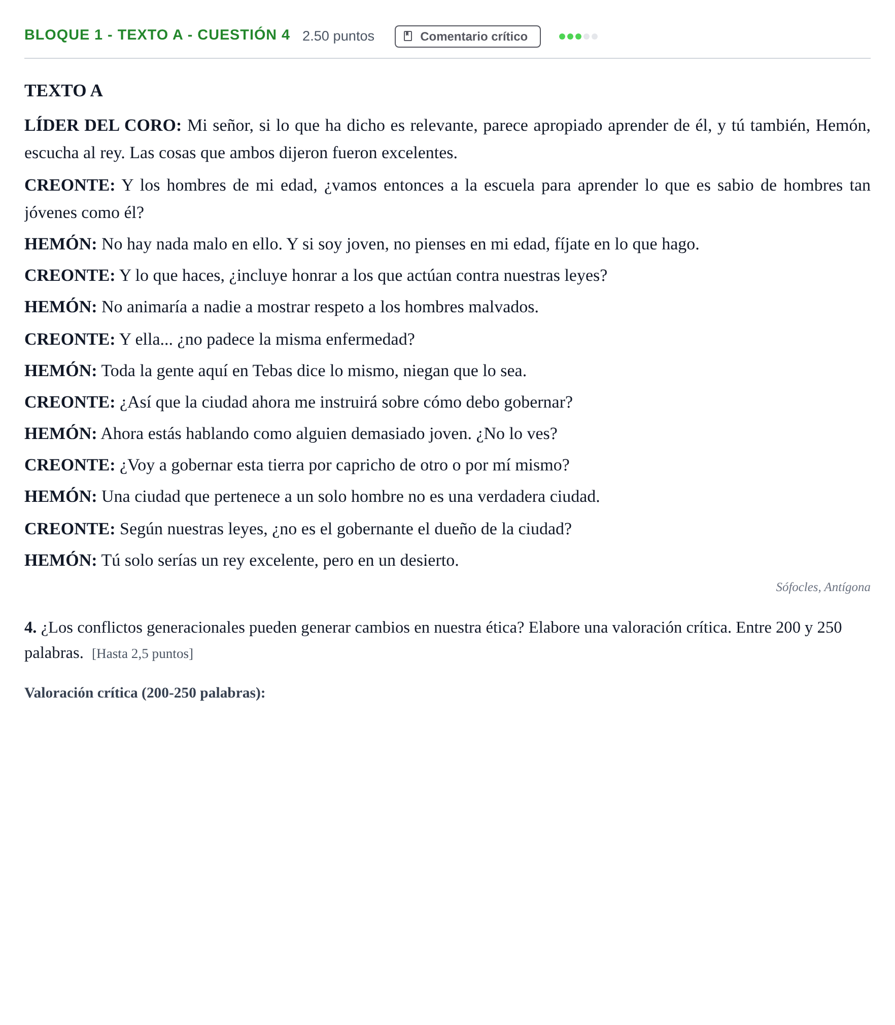 Enunciado: Bloque 1 - Texto A - Cuestión 4 · Literatura Dramática PAU Andalucía Extraordinaria Suplente 1 2025