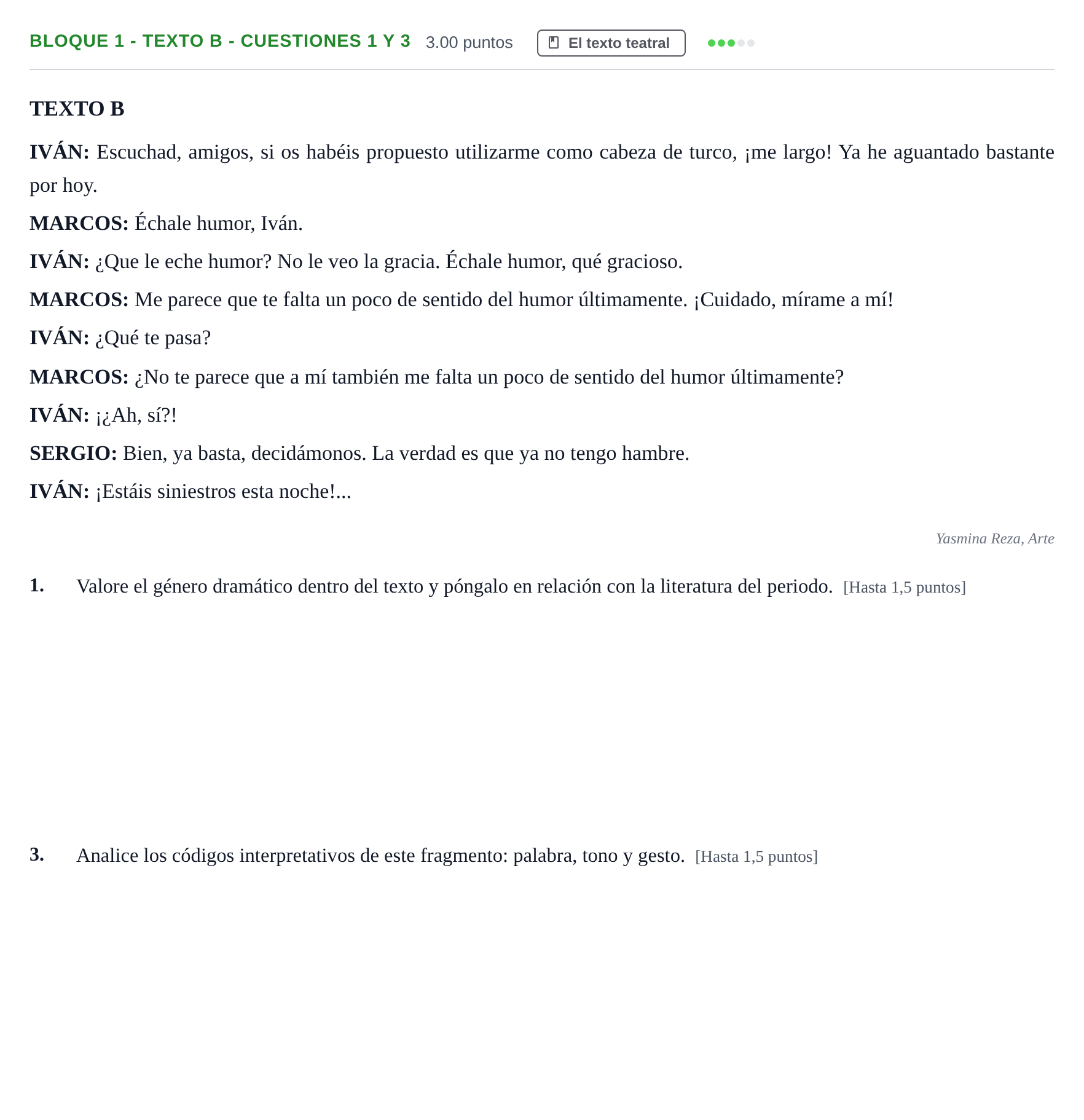 Enunciado: Bloque 1 - Texto B - Cuestiones 1 y 3 · Literatura Dramática PAU Andalucía Extraordinaria Suplente 1 2025