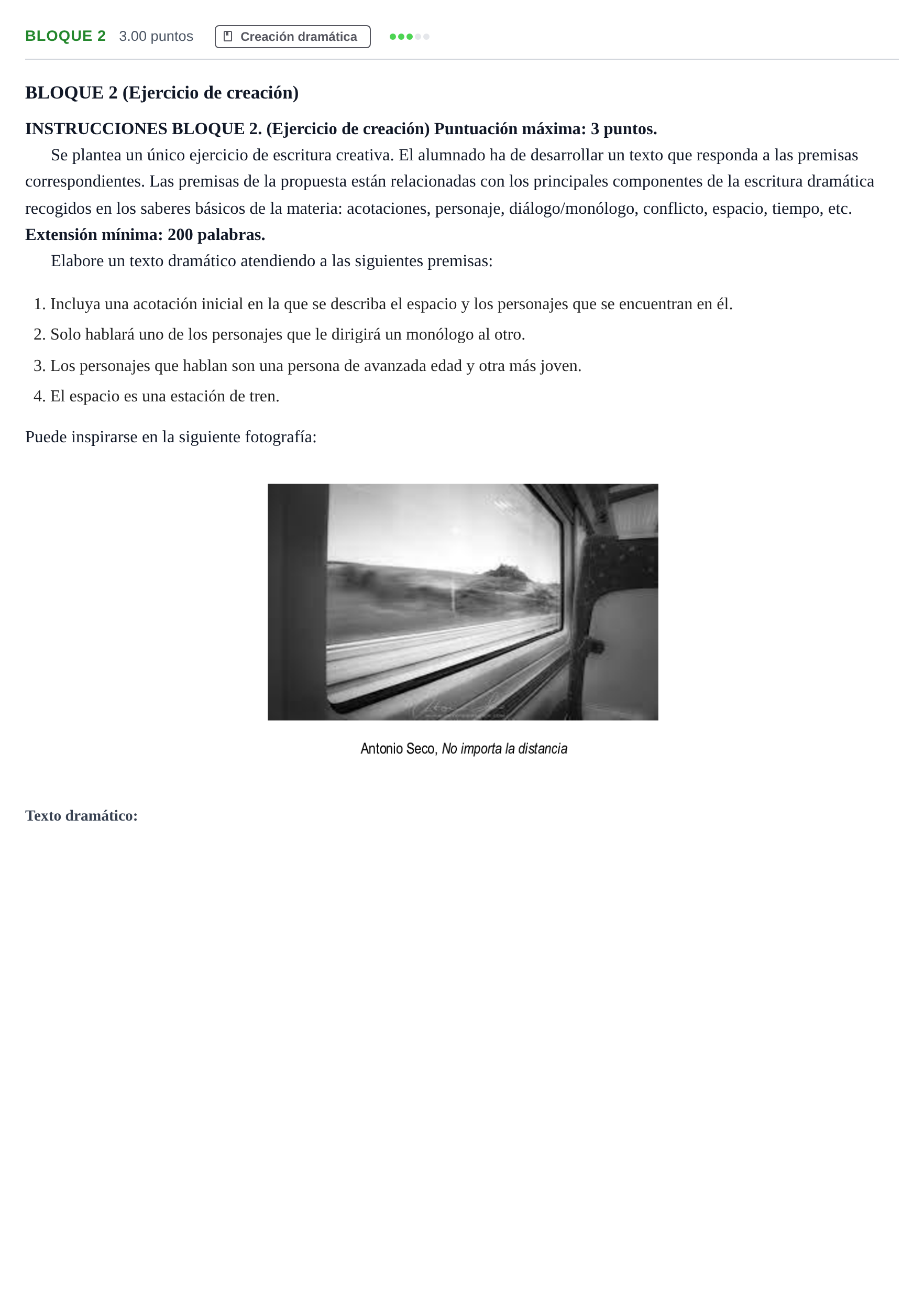 Enunciado: Bloque 2 · Literatura Dramática PAU Andalucía Extraordinaria Suplente 1 2025