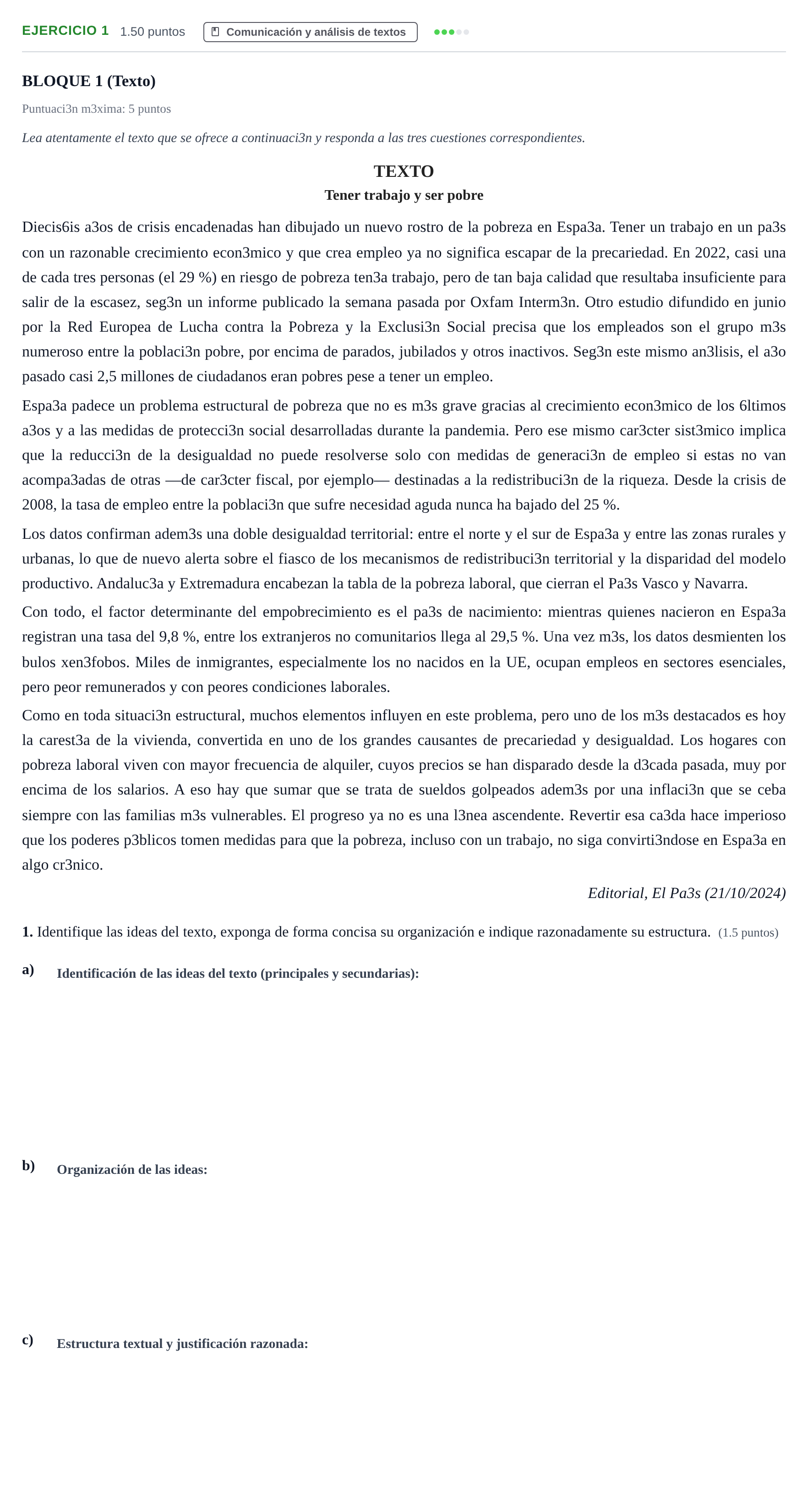 Enunciado: Problema 1 · Lengua Castellana y Literatura II PAU Andalucía Ordinaria Titular 2025