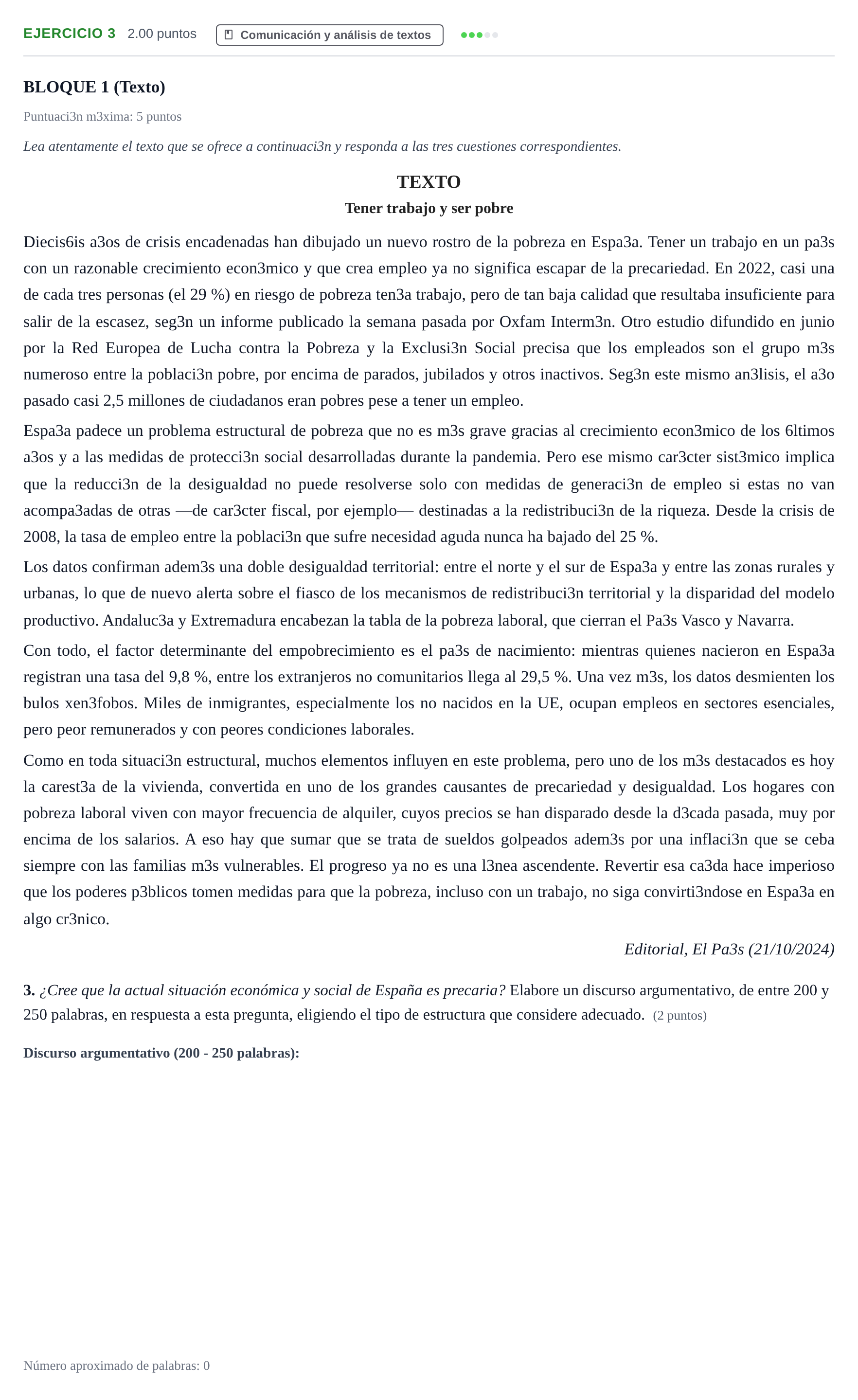 Enunciado: Problema 3 · Lengua Castellana y Literatura II PAU Andalucía Ordinaria Titular 2025