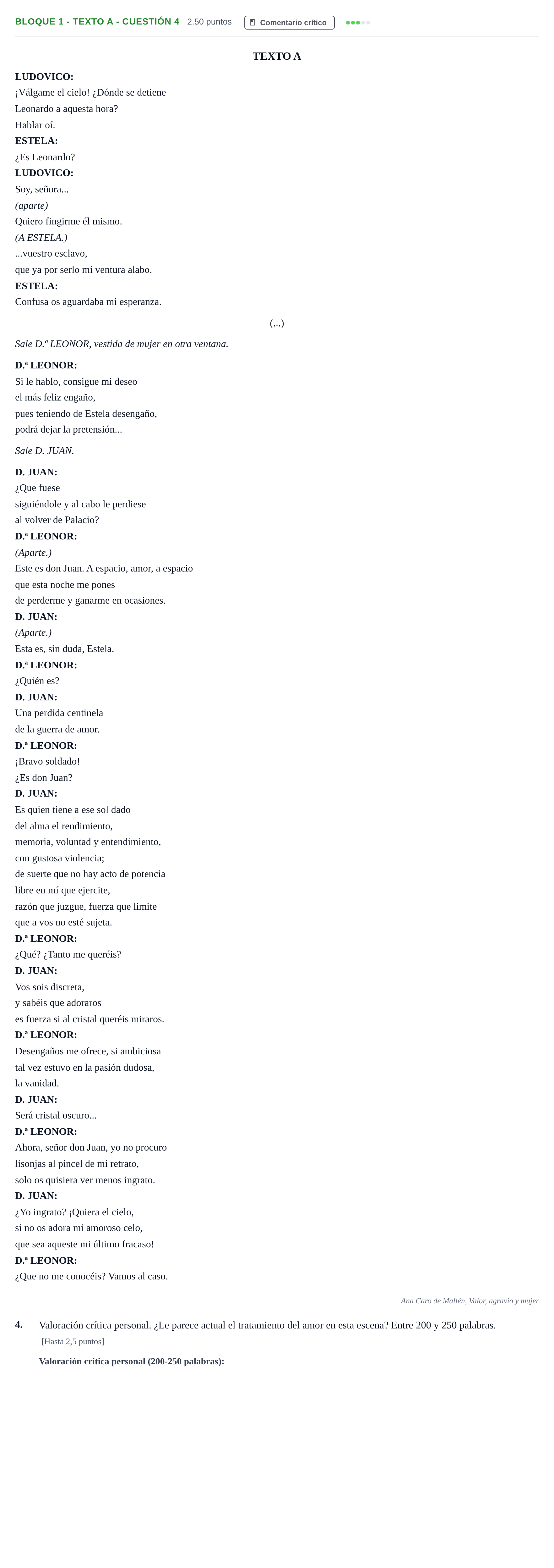 Enunciado: Bloque 1 - Texto A - Cuestión 4 · Literatura Dramática PAU Andalucía Extraordinaria Suplente 2 2025
